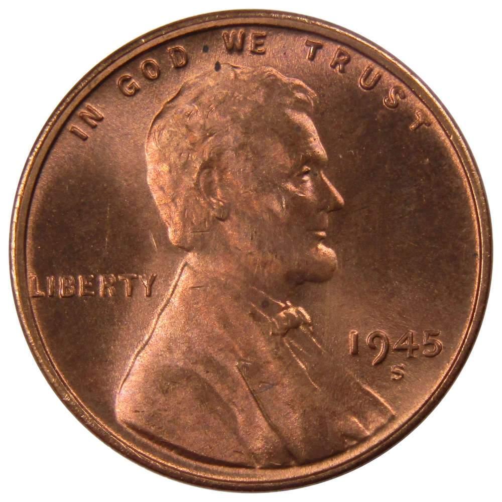 1945 S Lincoln Wheat Cent BU Uncirculated Mint State Bronze Penny 1c Coin