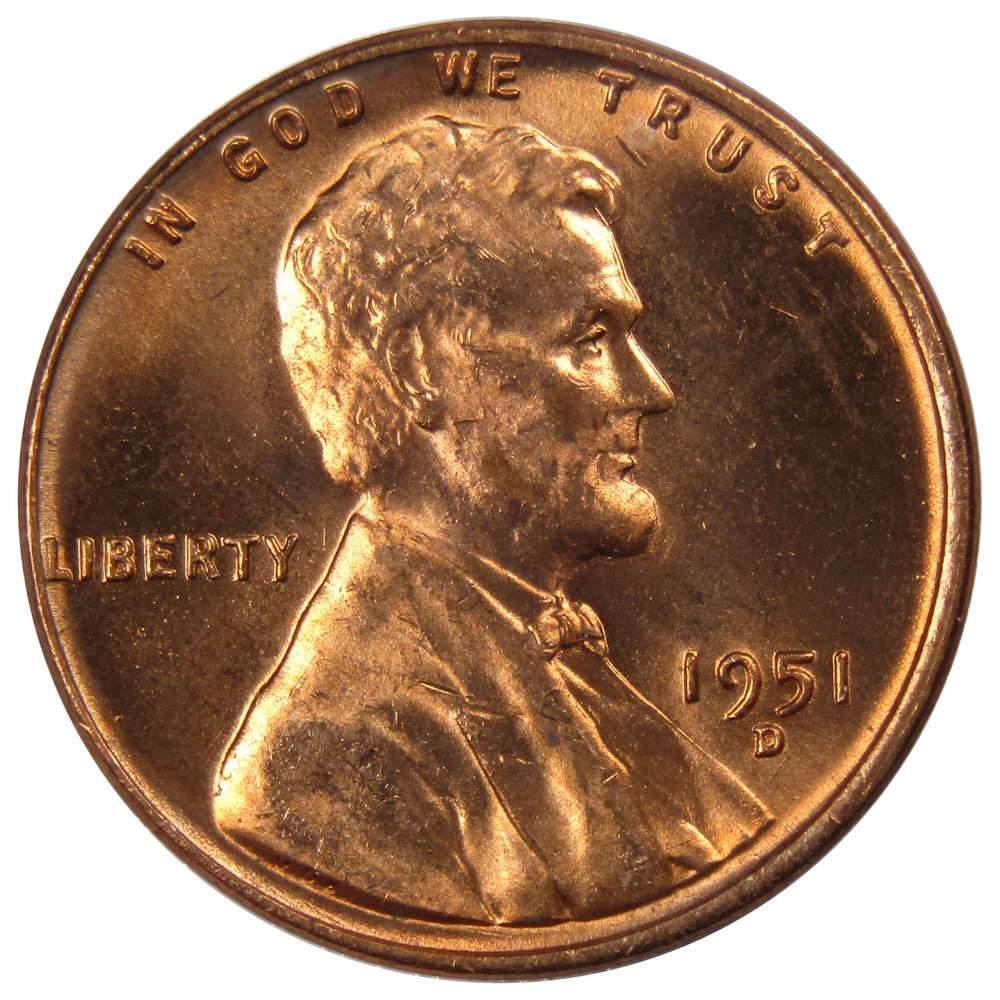 1951 D Lincoln Wheat Cent BU Uncirculated Mint State Bronze Penny 1c Coin