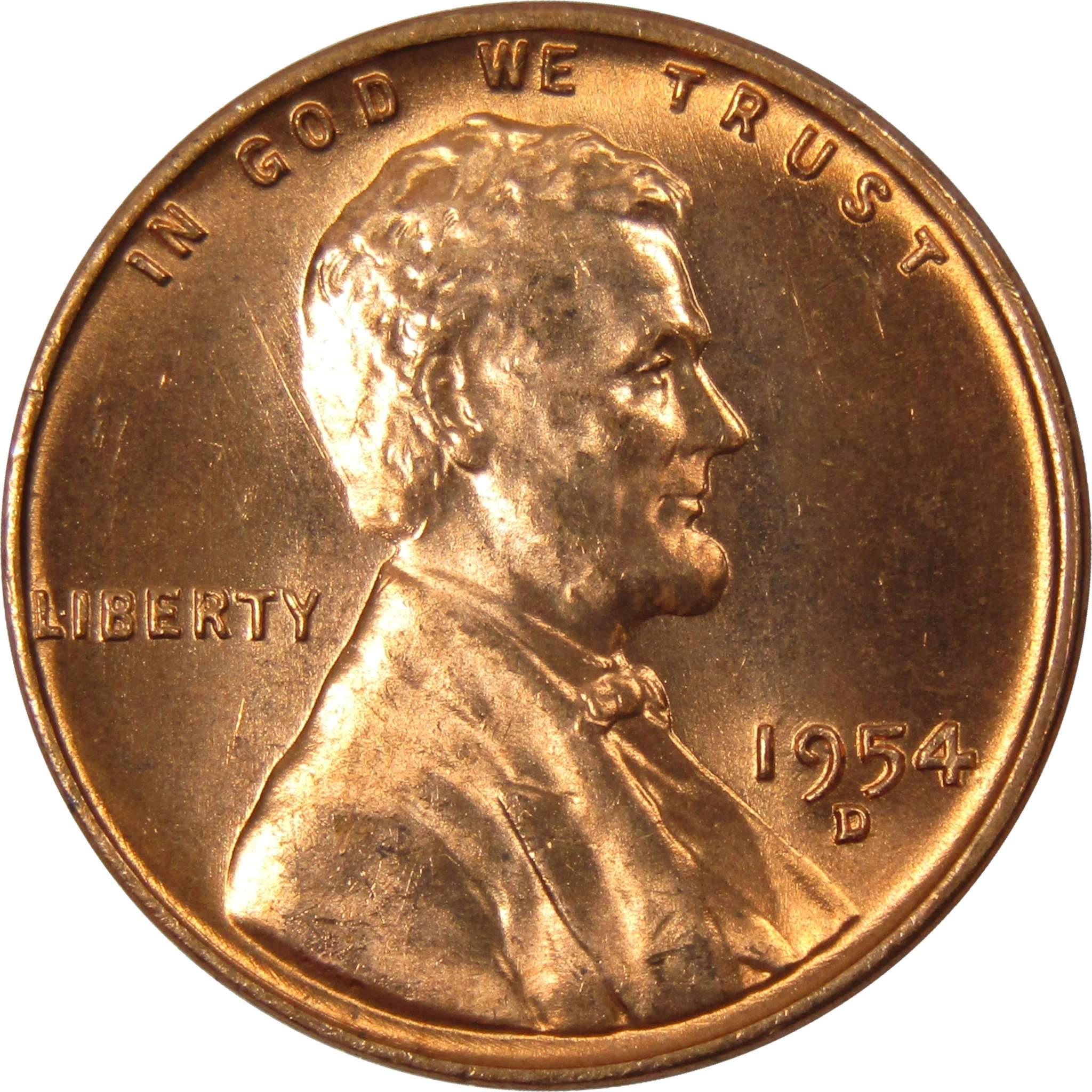1954 D Lincoln Wheat Cent BU Uncirculated Mint State Bronze Penny 1c Coin