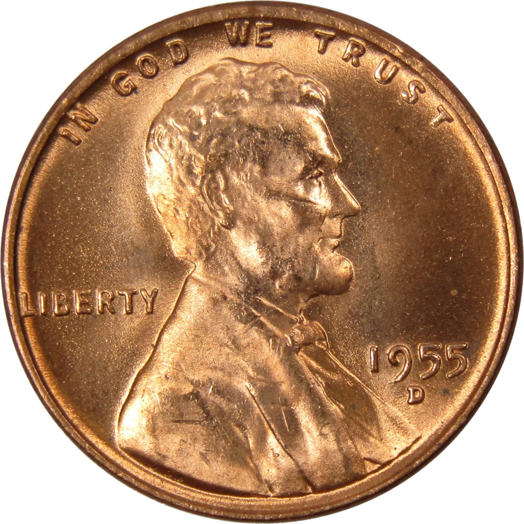 1955 D Lincoln Wheat Cent BU Uncirculated Mint State Bronze Penny 1c Coin