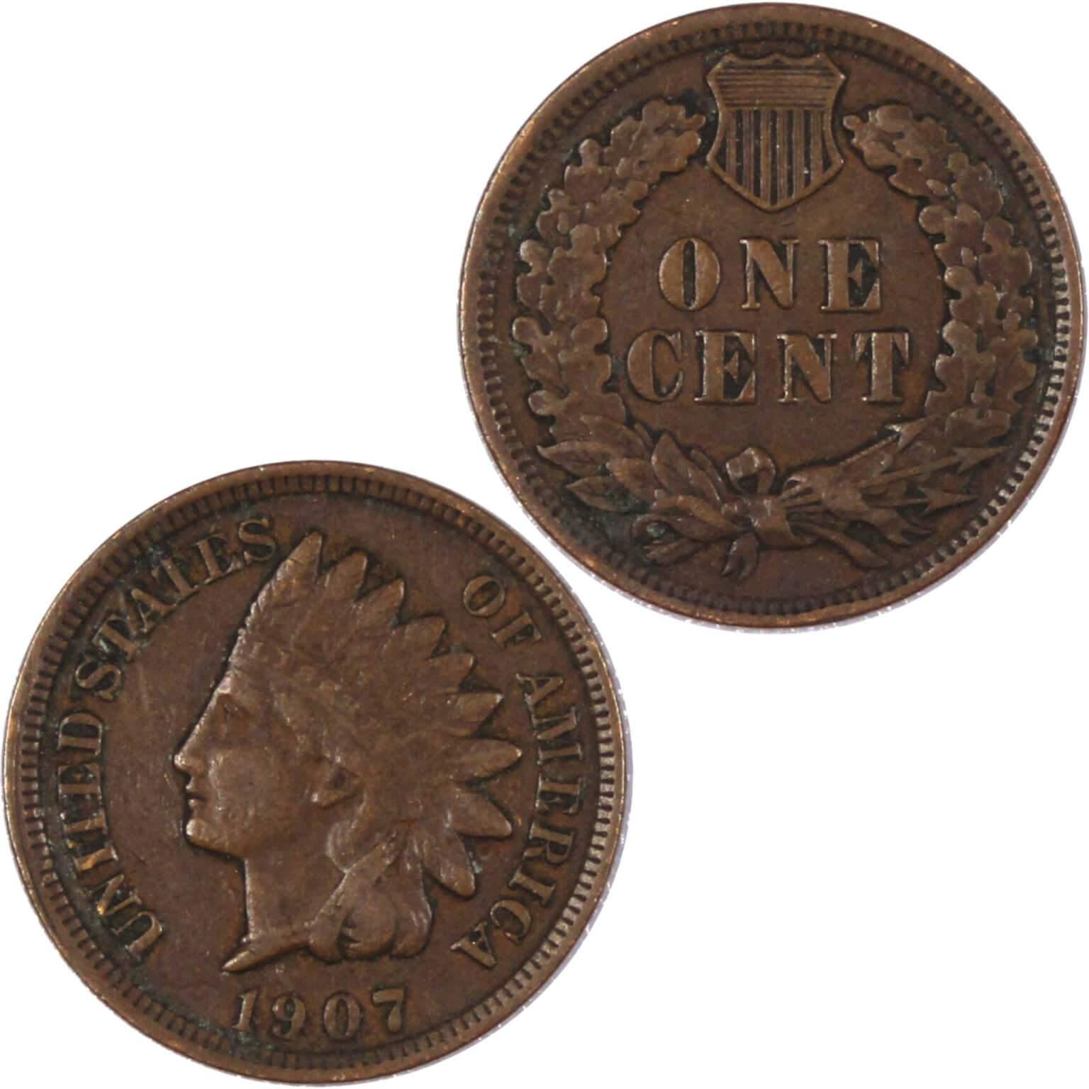 1907 Indian Head Cent VF Very Fine Bronze Penny 1c Coin Collectible