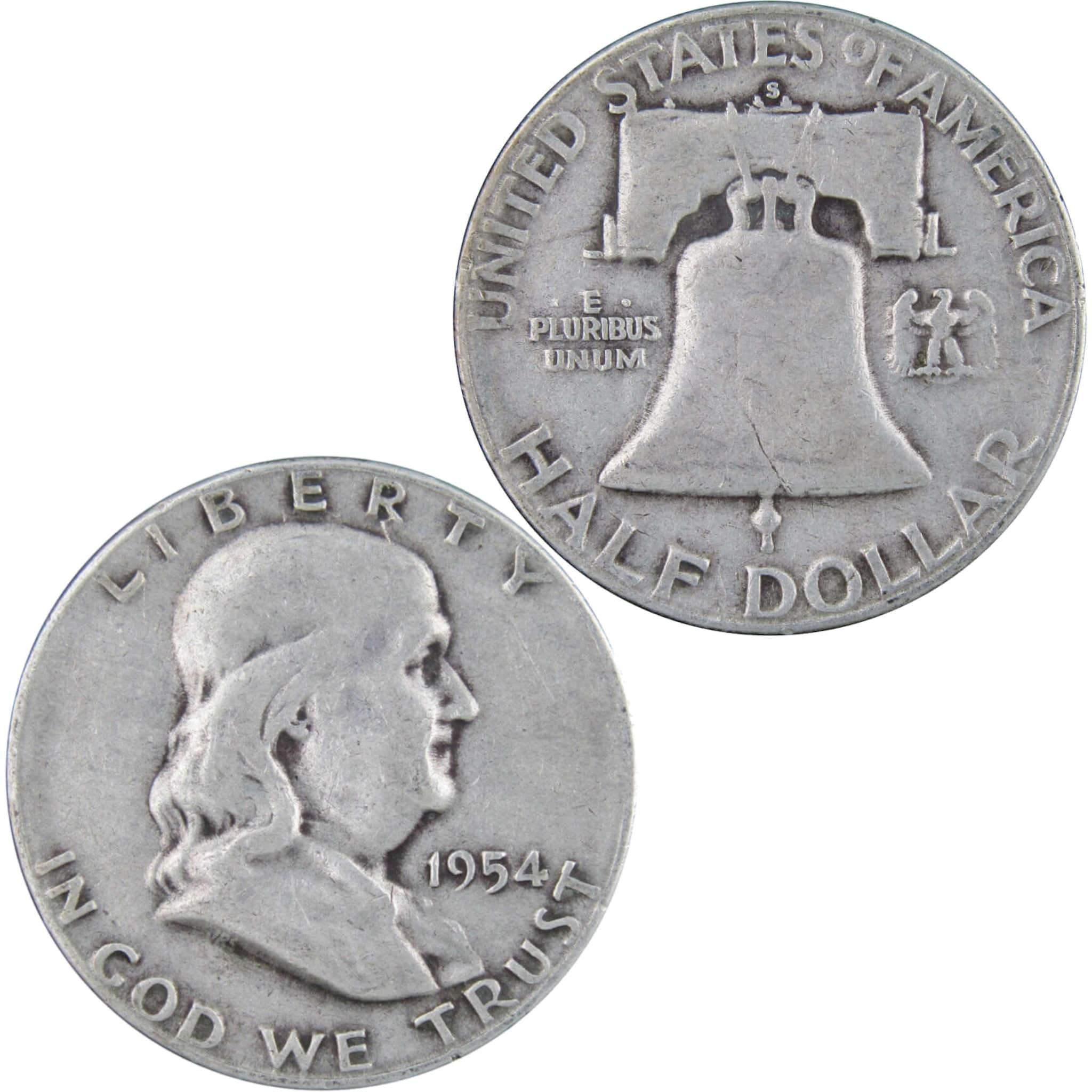 1954 S Franklin Half Dollar F Fine 90% Silver 50c US Coin Collectible