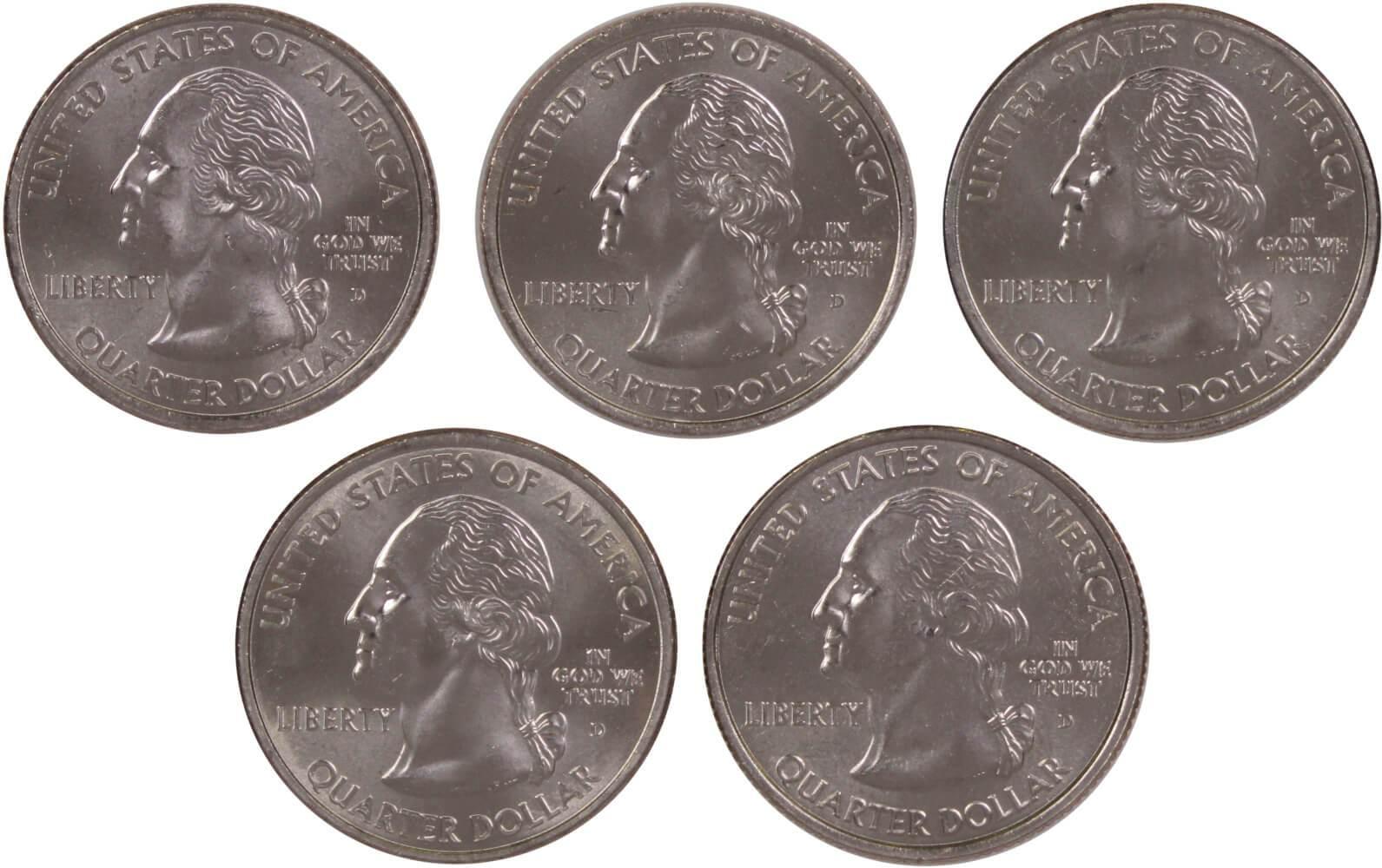 2002 D State Quarter 5 Coin Set BU Uncirculated Mint State 25c Collectible