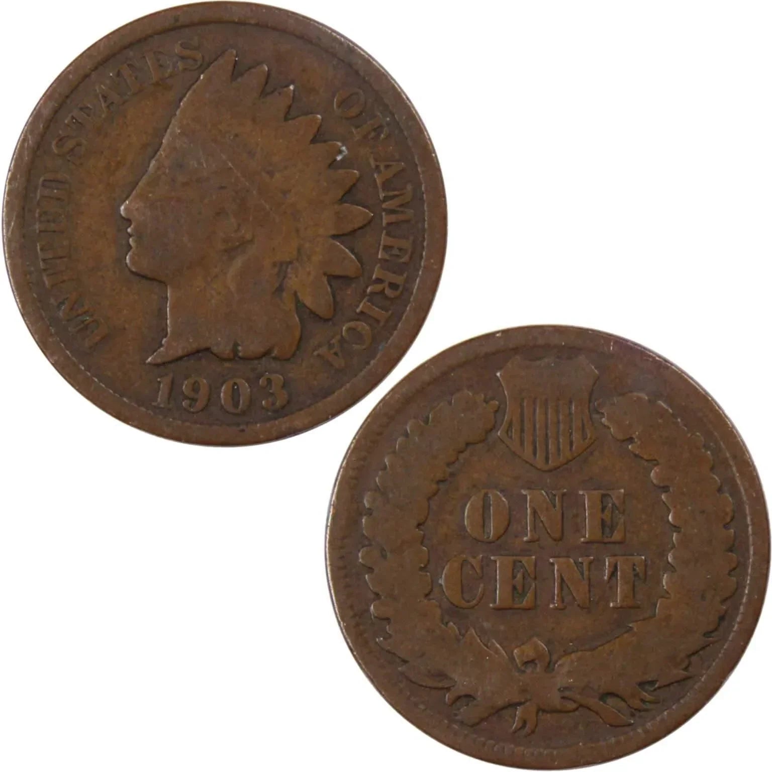 1903 Indian Head Cent AG About Good Bronze Penny 1c Coin Collectible