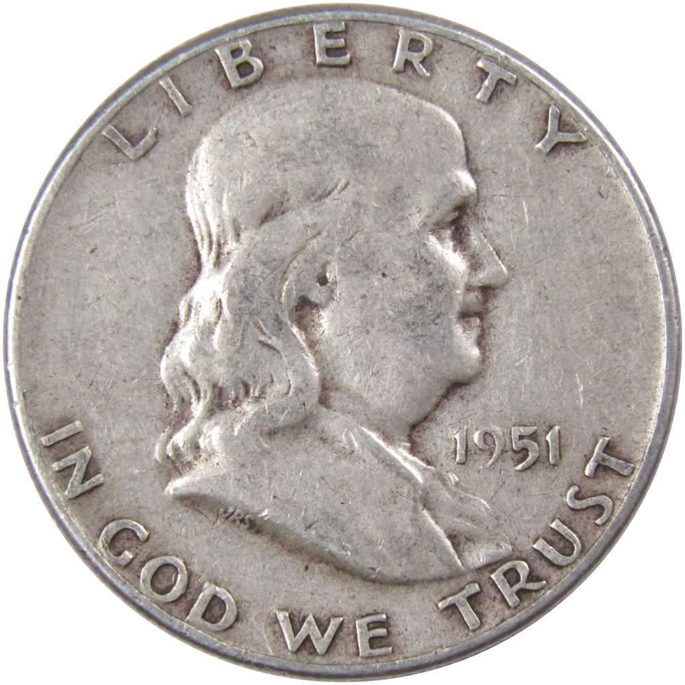 1951 Franklin Half Dollar F Fine 90% Silver 50c US Coin Collectible