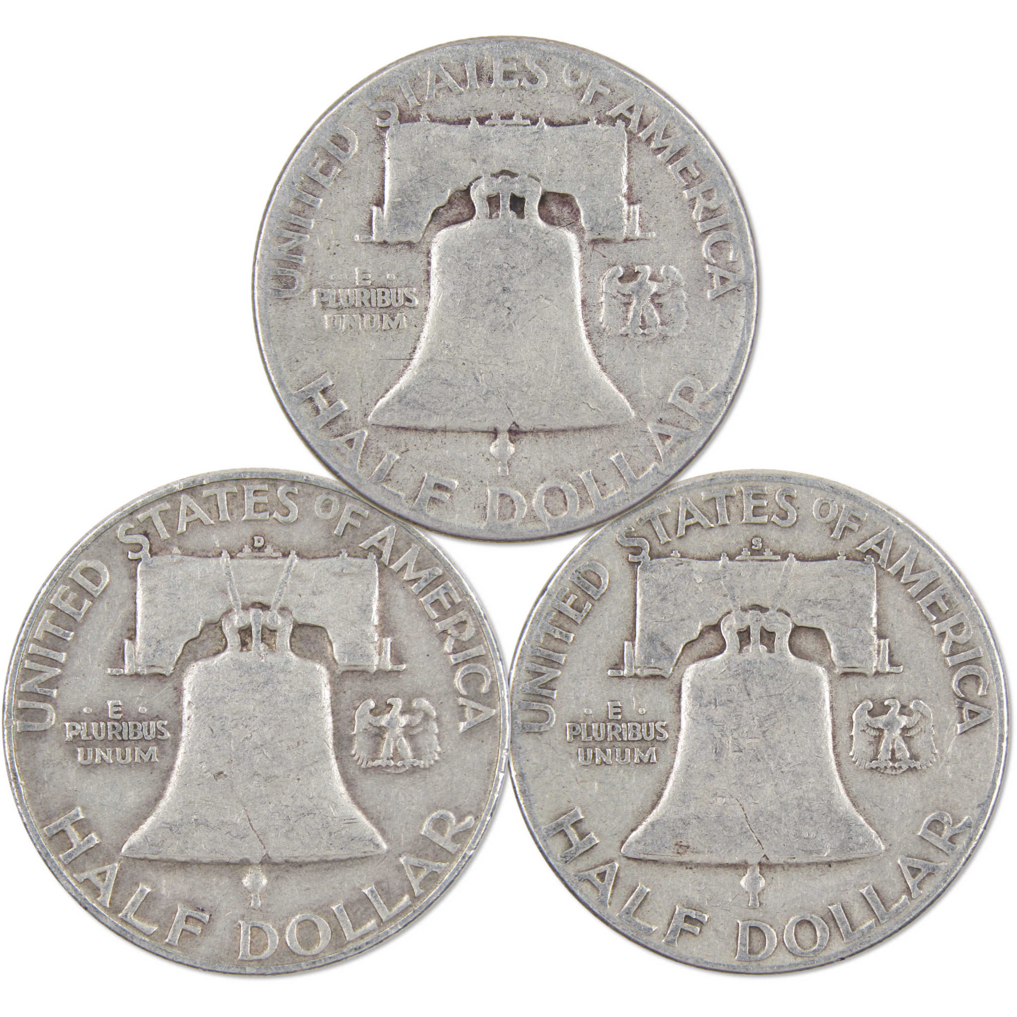 Franklin Half Dollar 3 Coin PDS All Mint Gift Set AG About Good 90% Silver