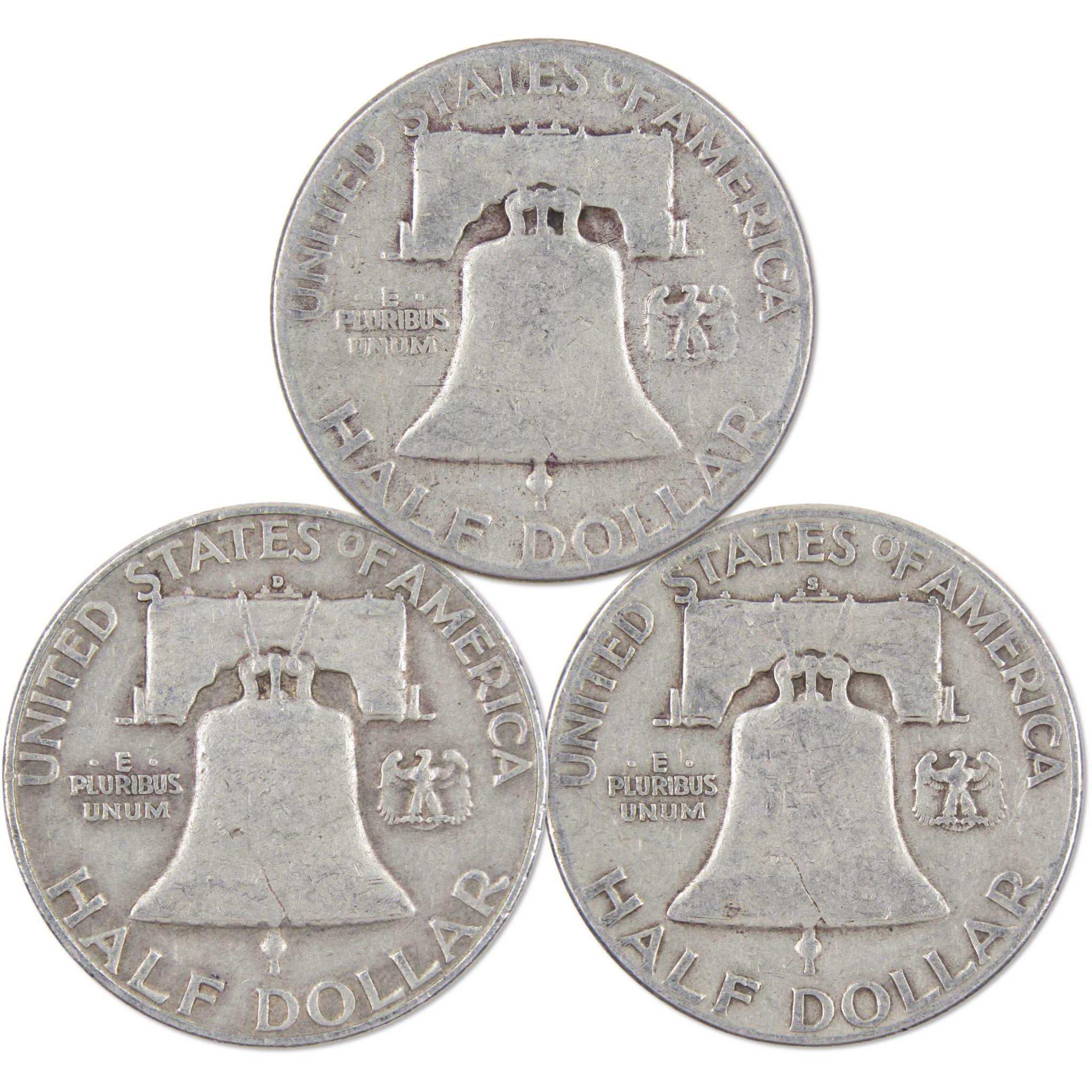 Franklin Half Dollar 3 Coin PDS All Mint Gift Set AG About Good 90% Silver