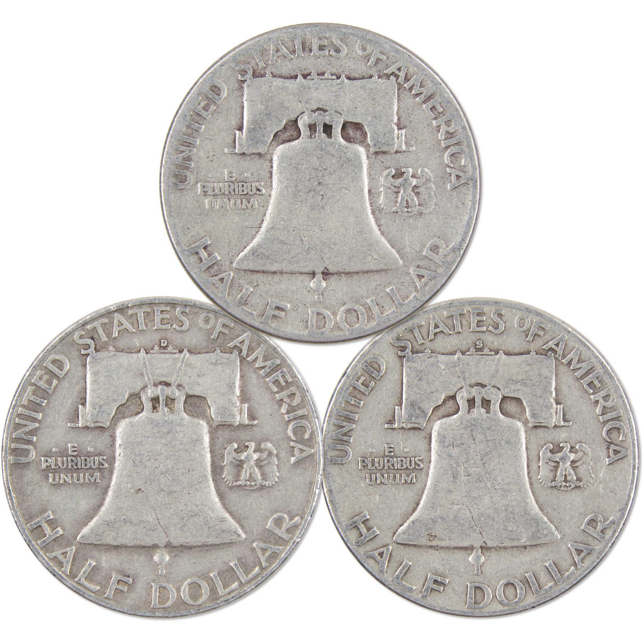 Franklin Half Dollar 3 Coin PDS All Mint Gift Set AG About Good 90% Silver