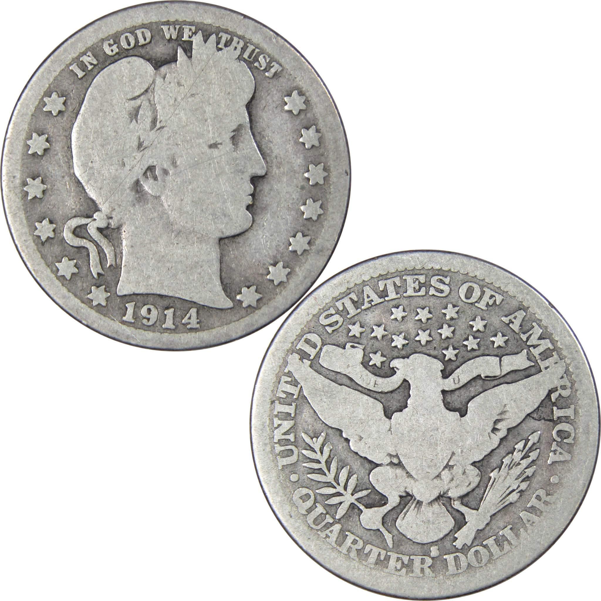 1914 S Barber Quarter G Good 90% Silver 25c US Type Coin SKU:IPC2246