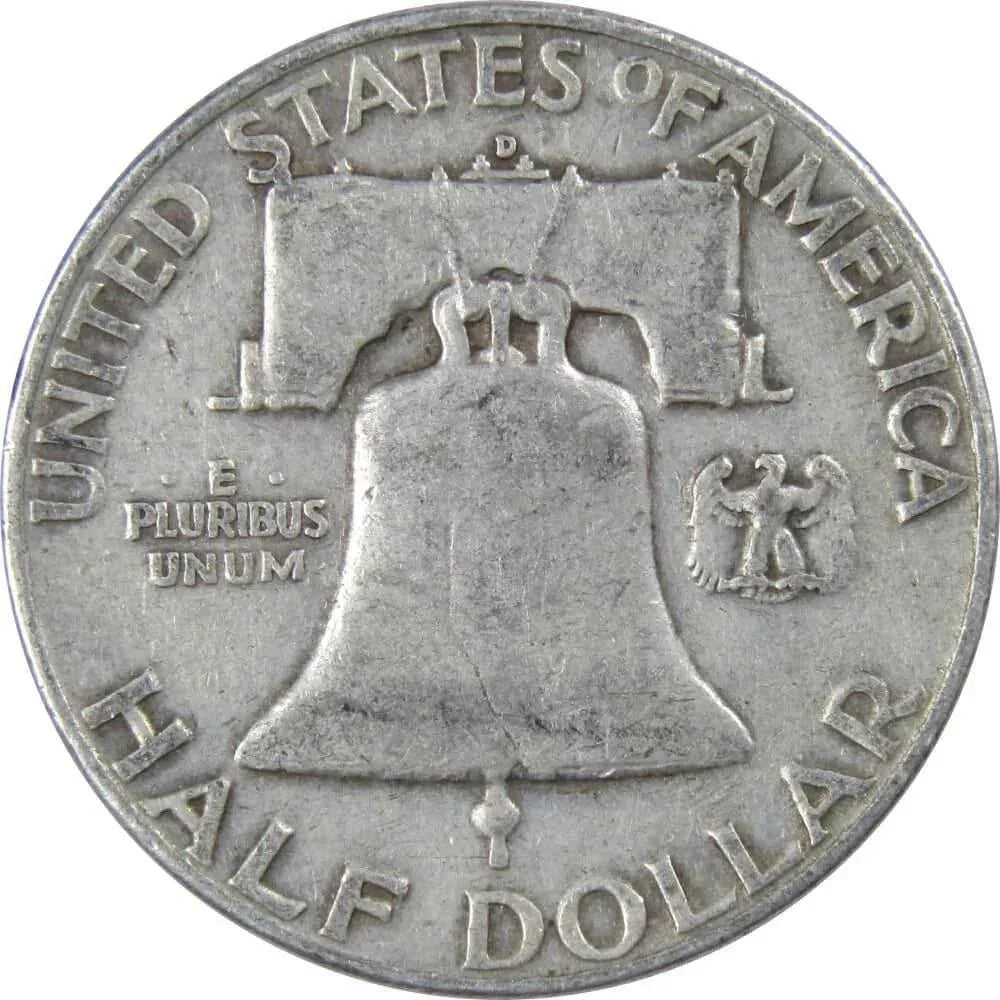 1953 D Franklin Half Dollar F Fine 90% Silver 50c US Coin Collectible