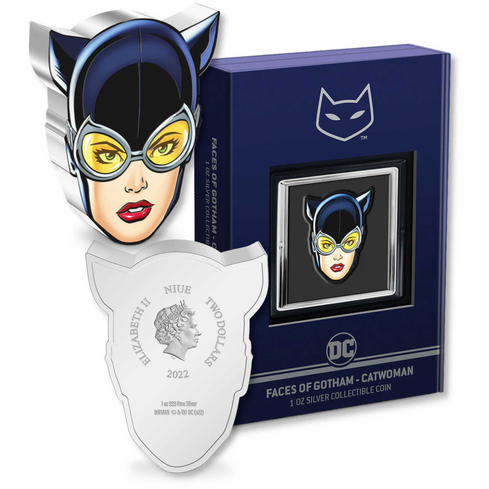 DC Faces of Gotham Catwoman Fine Silver Proof 2022 Niue COA SKU:OPC14