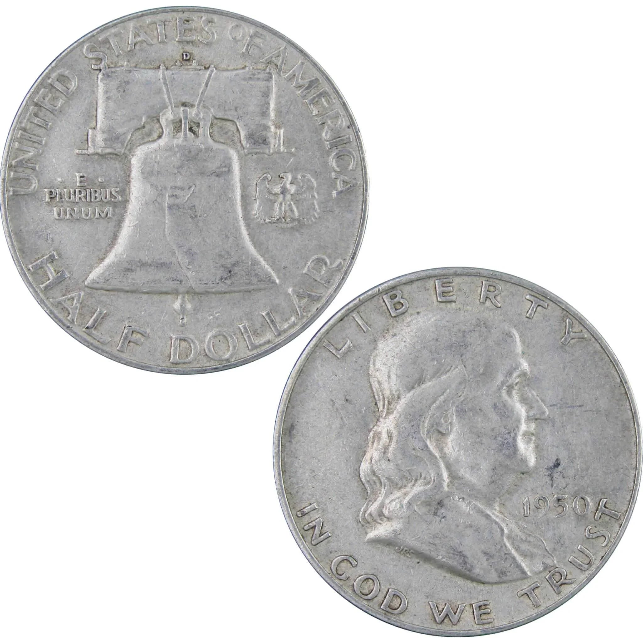 1950 D Franklin Half Dollar XF EF Extremely Fine 90% Silver 50c US Coin