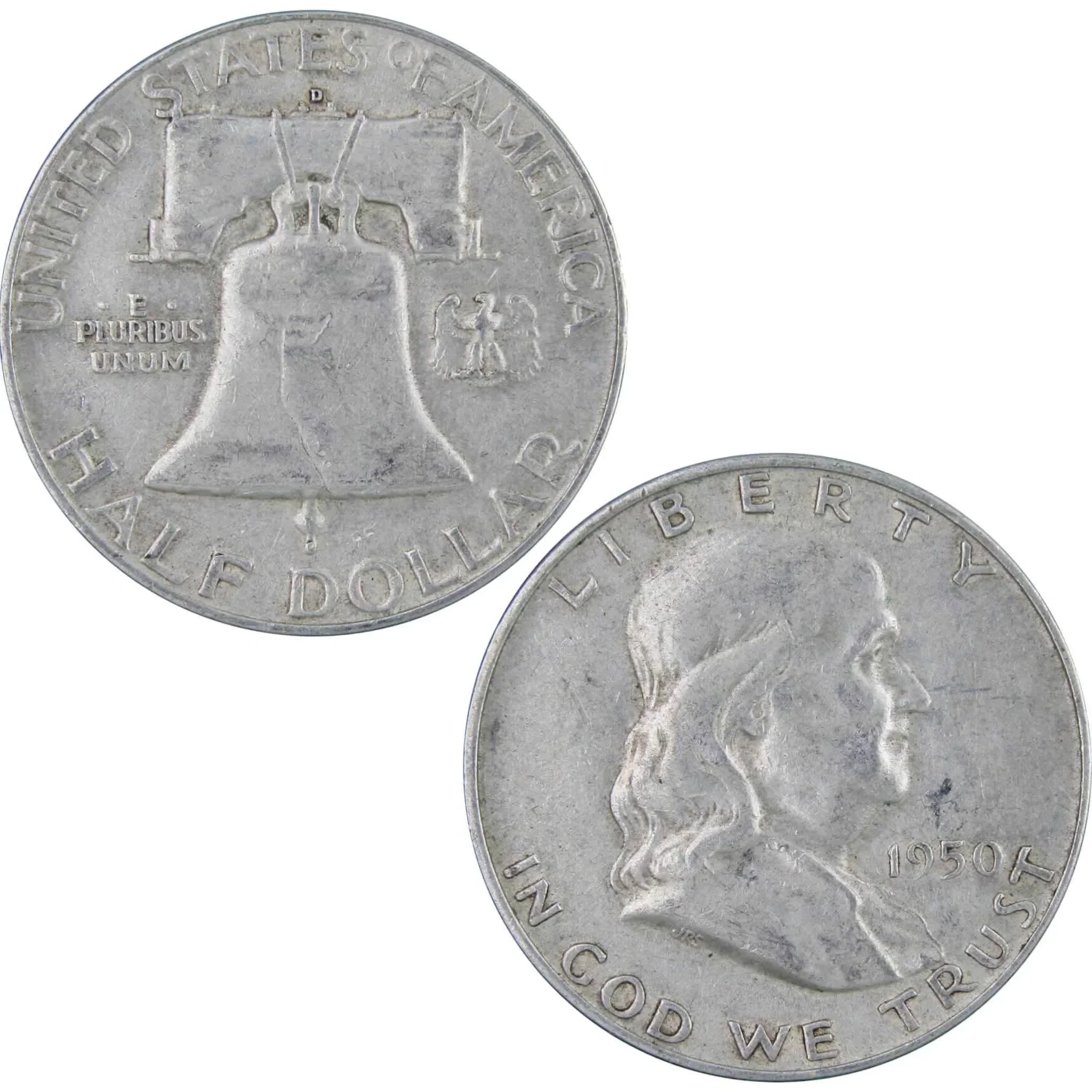 1950 D Franklin Half Dollar XF EF Extremely Fine 90% Silver 50c US Coin