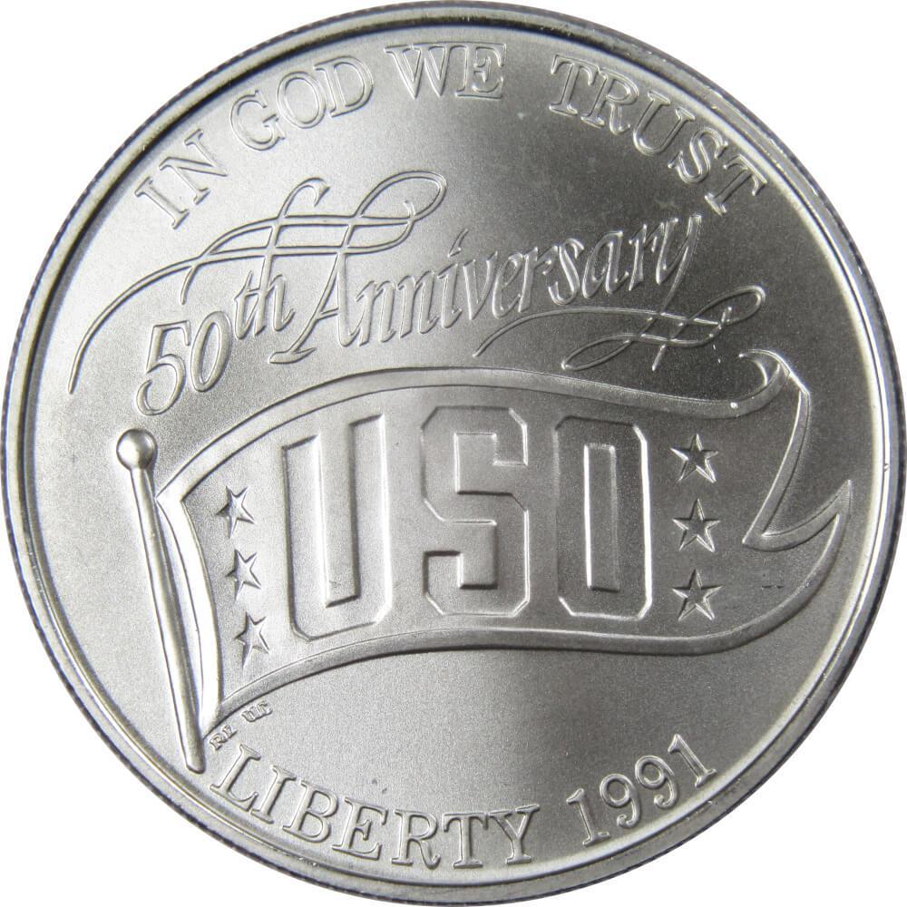 USO 50th Anniversary Commemorative 1991 D 90% Silver Dollar Uncirculated $1 Coin