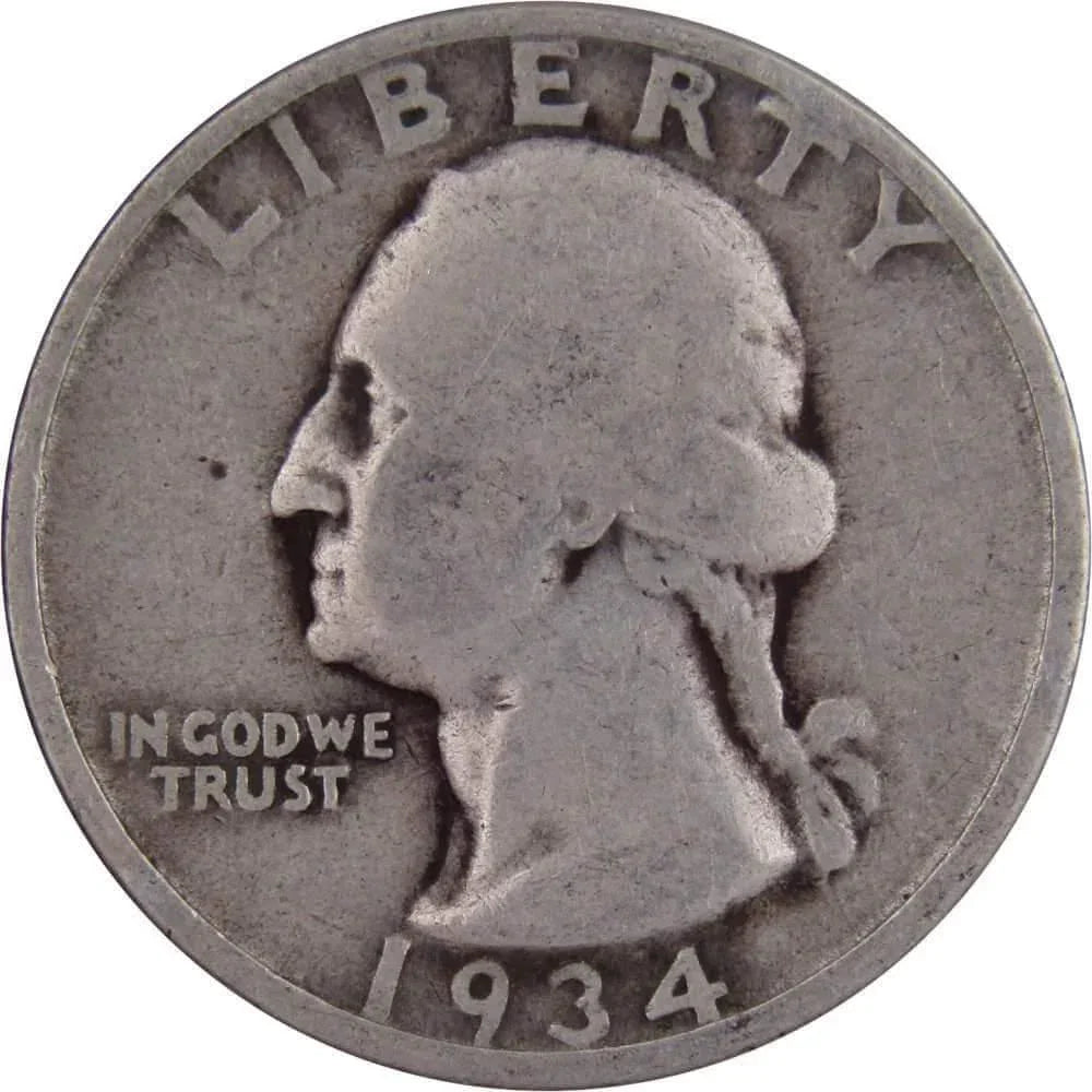 1934 Medium Motto Washington Quarter Circulated Silver 25c Coin