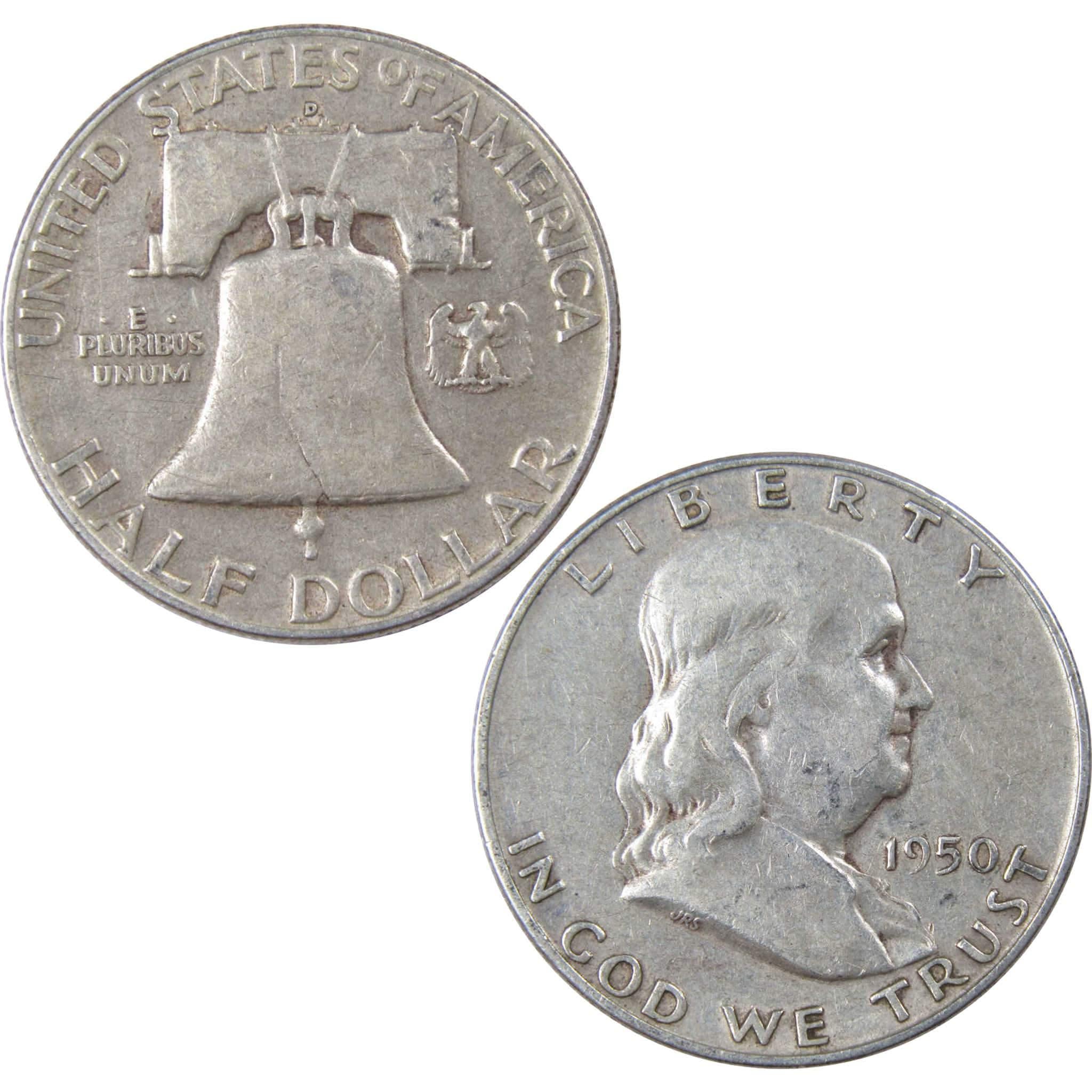 1950 D Franklin Half Dollar VF Very Fine 90% Silver 50c US Coin Collectible