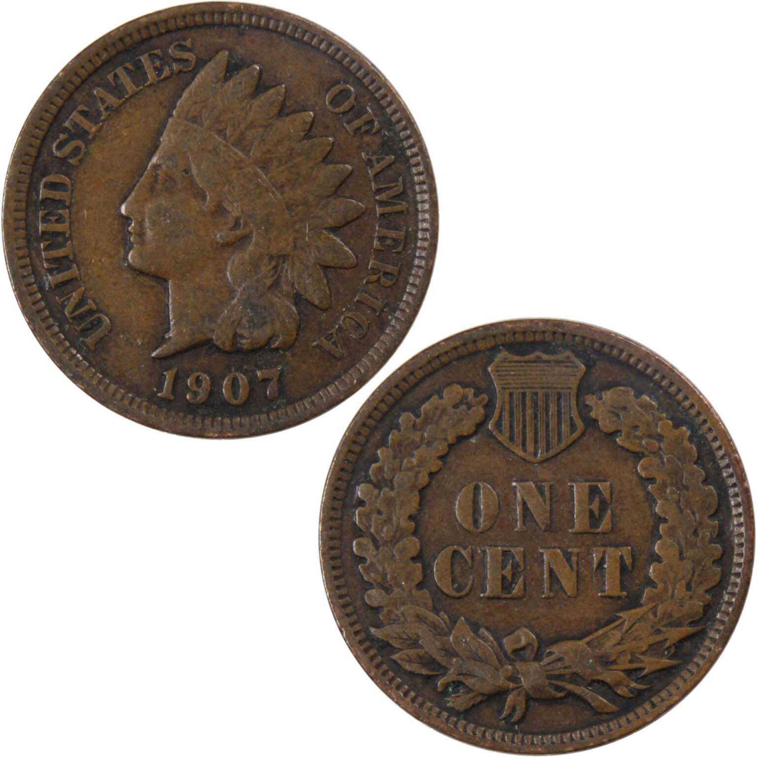 1907 Indian Head Cent F Fine Bronze Penny 1c Coin Collectible