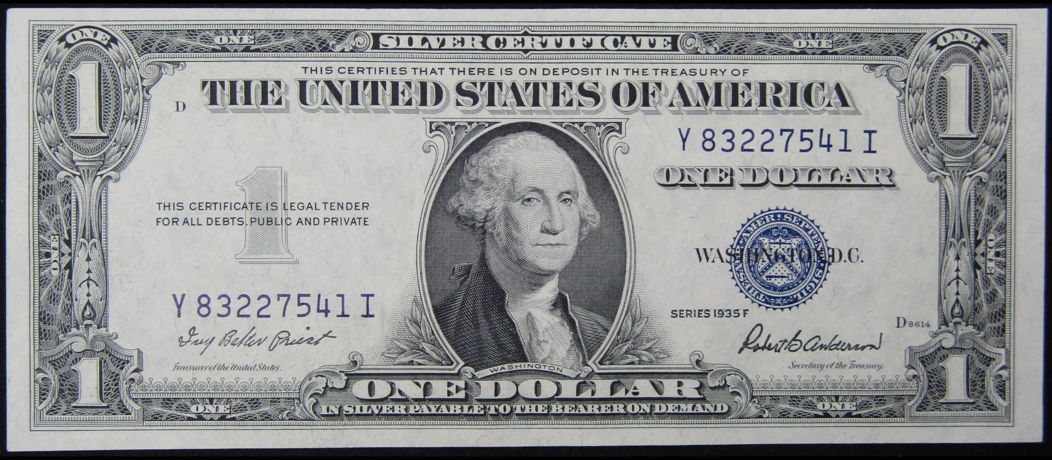 1935F $1 Silver Certificate Small Size Currency CCU Choice Crisp Uncirculated