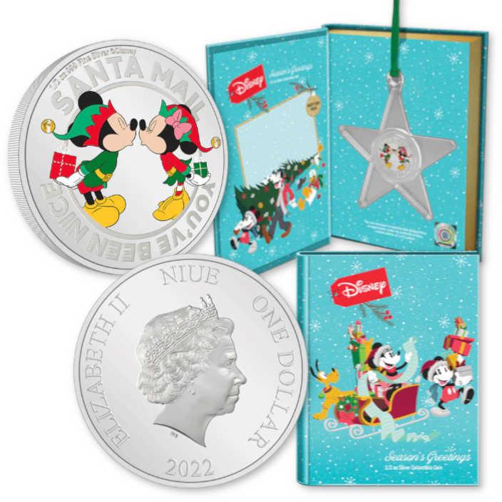 Disney Season's Greetings Mickey Mouse Silver Ornament 2022 SKU:OPC78