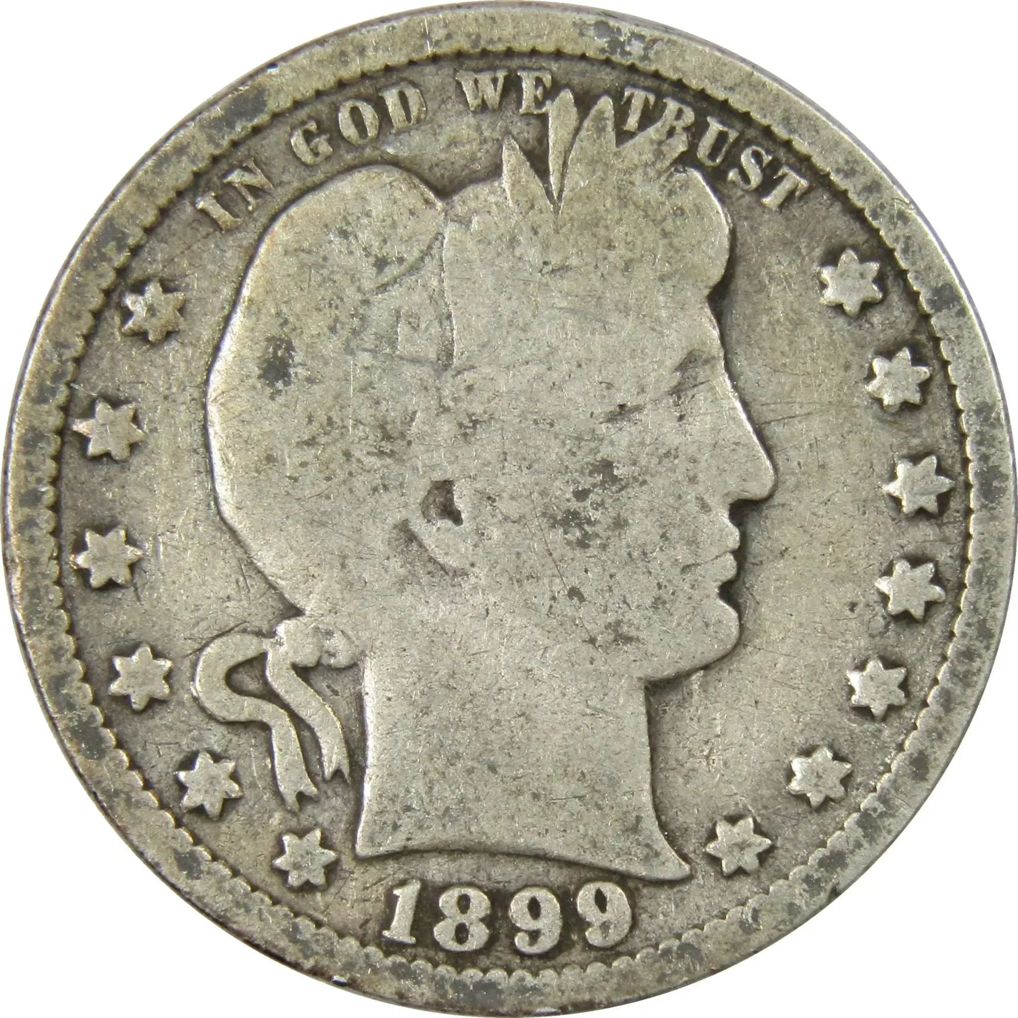 1899 Barber Quarter AG About Good 90% Silver 25c US Type Coin Collectible