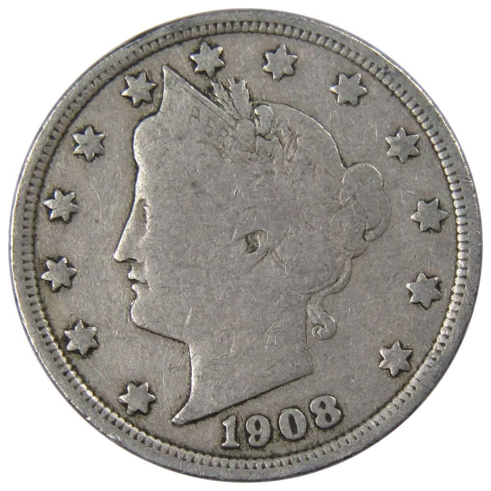 1908 Liberty Head V Nickel 5 Cent Piece VG Very Good 5c US Coin Collectible