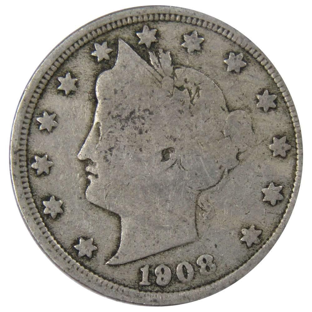 1908 Liberty Head V Nickel 5 Cent Piece AG About Good 5c US Coin Collectible