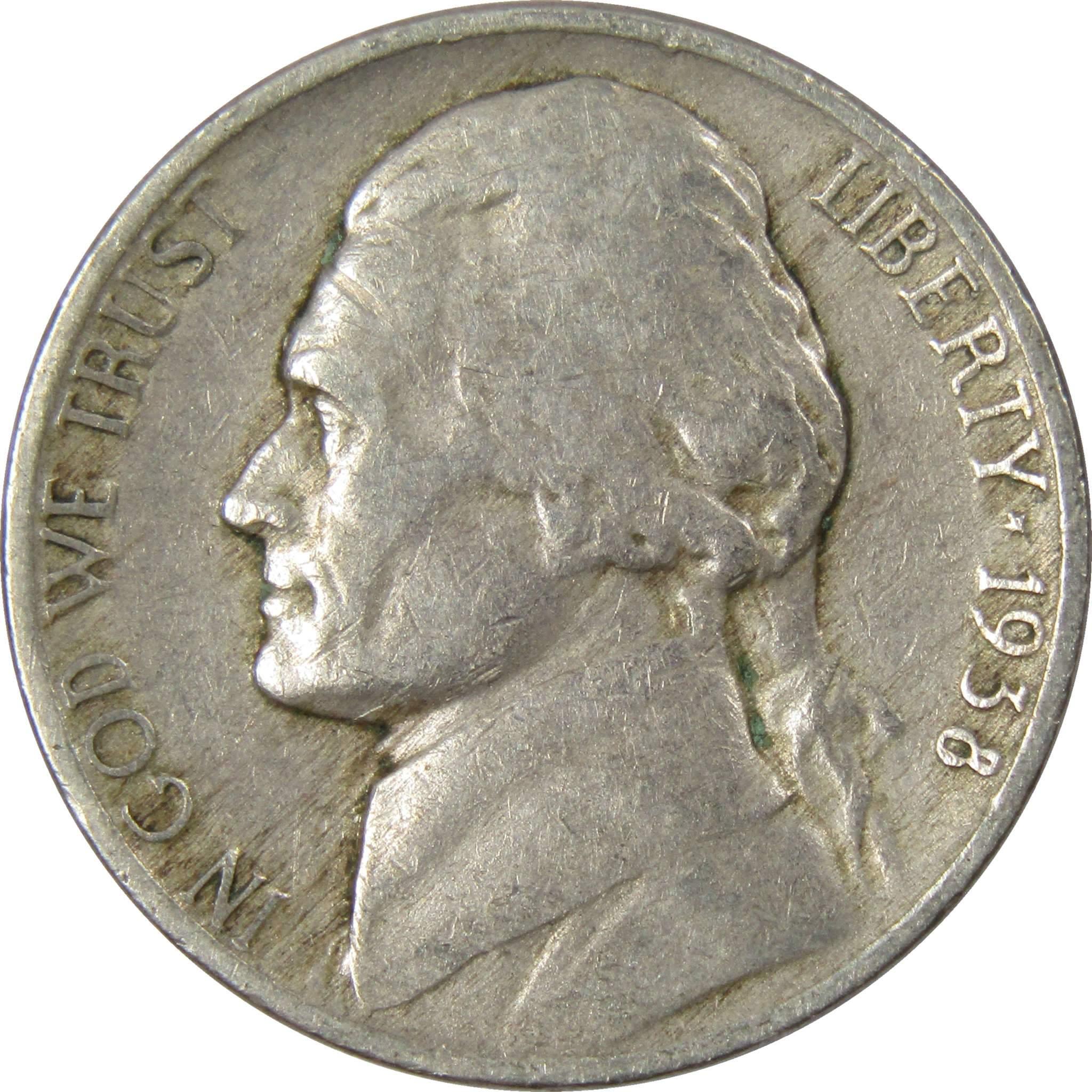 1938 Jefferson Nickel 5 Cent Piece AG About Good 5c US Coin Collectible