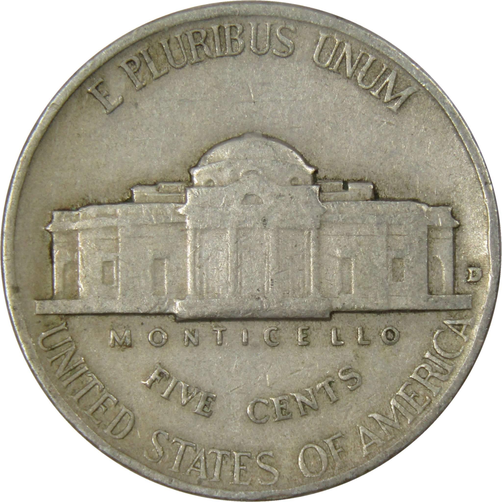 1938 D Jefferson Nickel 5 Cent Piece AG About Good 5c US Coin Collectible