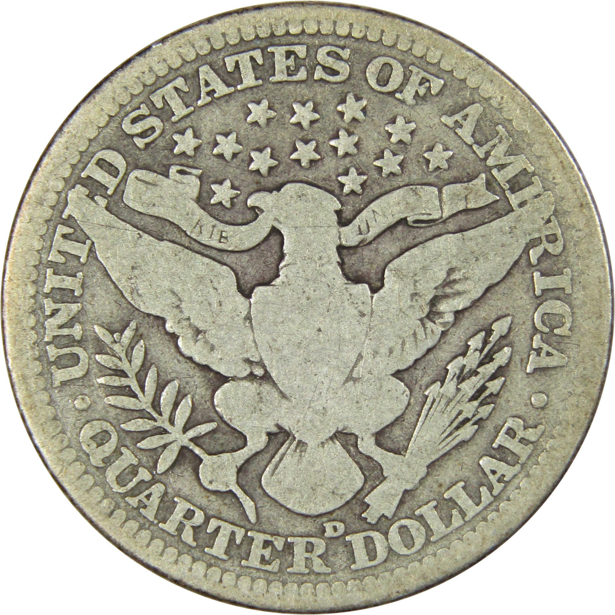 1915 D Barber Quarter AG About Good 90% Silver 25c US Type Coin Collectible