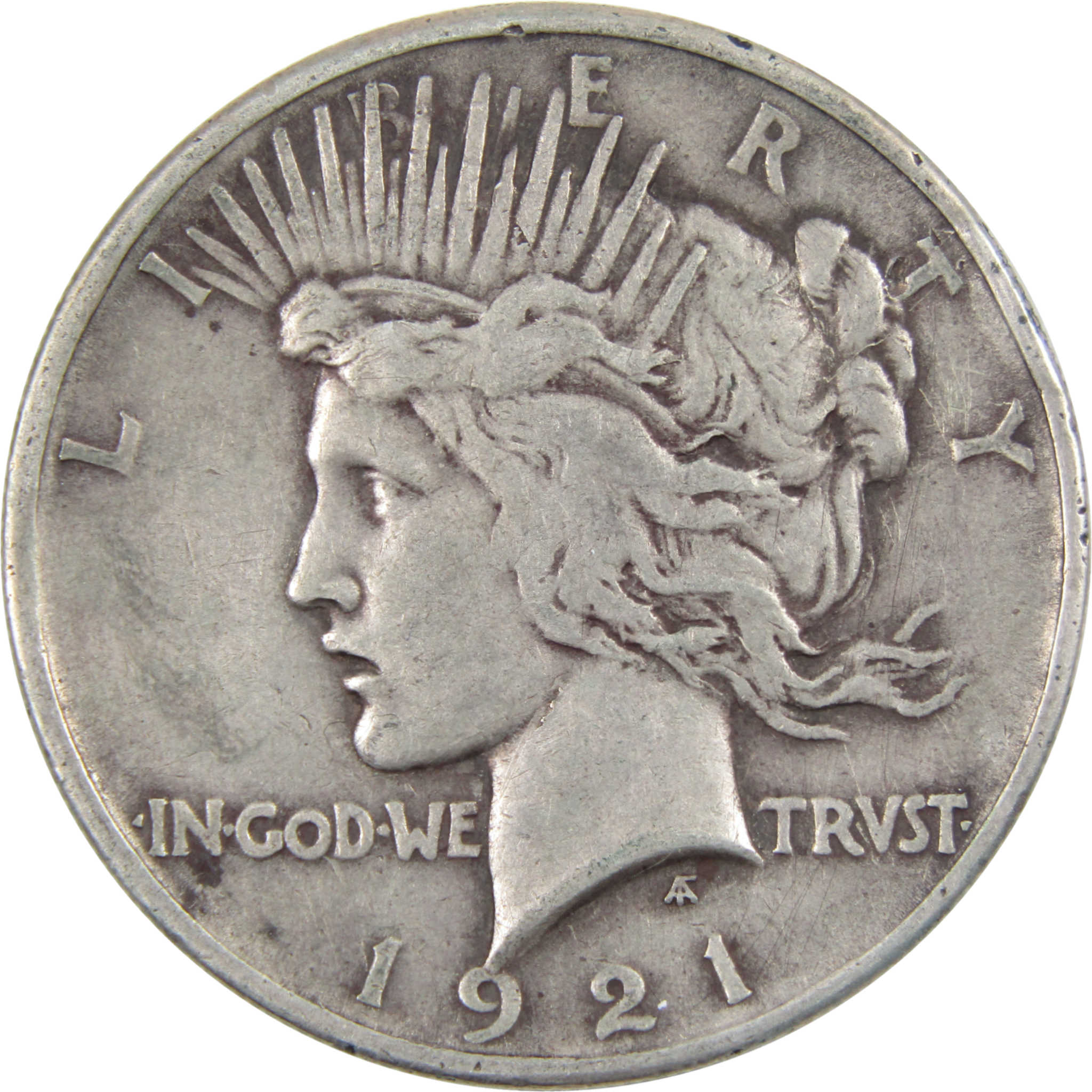 1921 High Relief Peace Dollar F Fine 90% Silver $1 Coin SKU:I3459