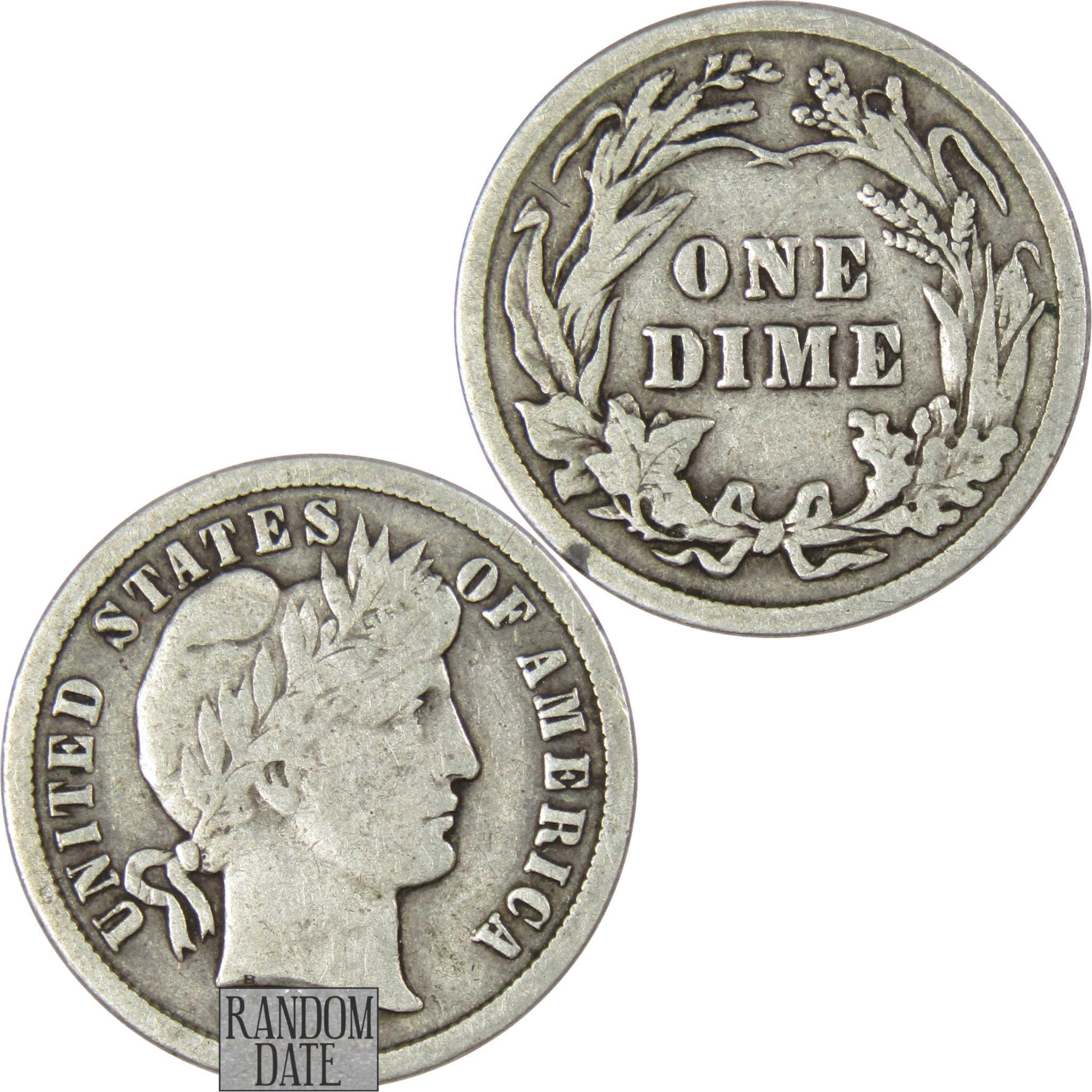 Barber Dime VG Very Good Random Date 90% Silver 10c US Type Coin Collectible
