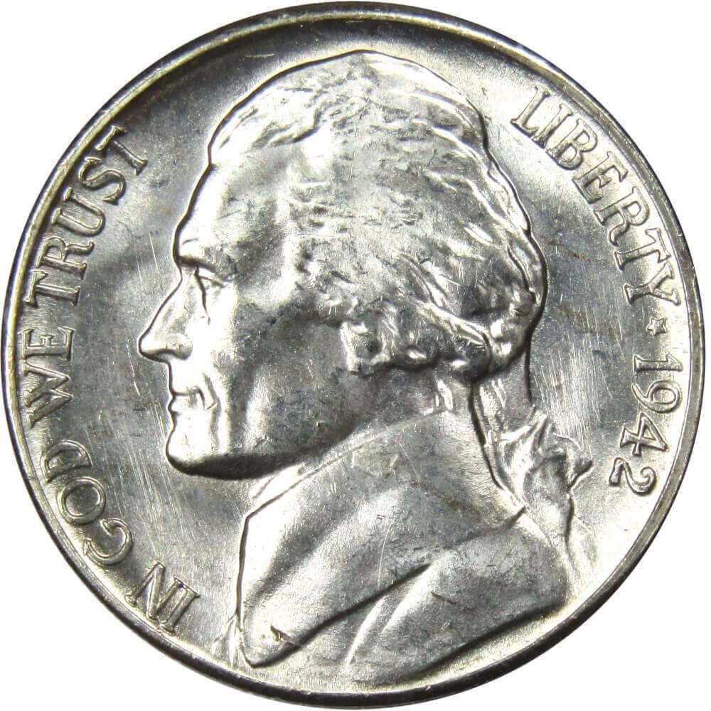 1942 S Jefferson Wartime Nickel BU Uncirculated Mint State 35