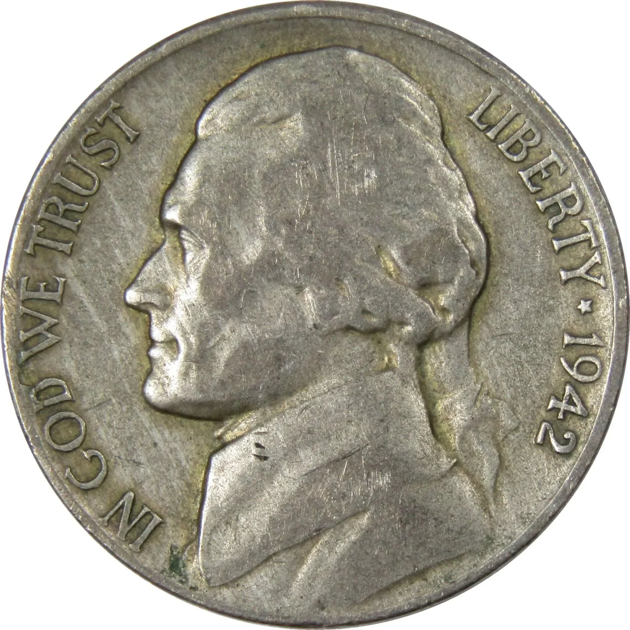 1942 S Jefferson Wartime Nickel AG About Good 35% Silver 5c US Coin Collectible