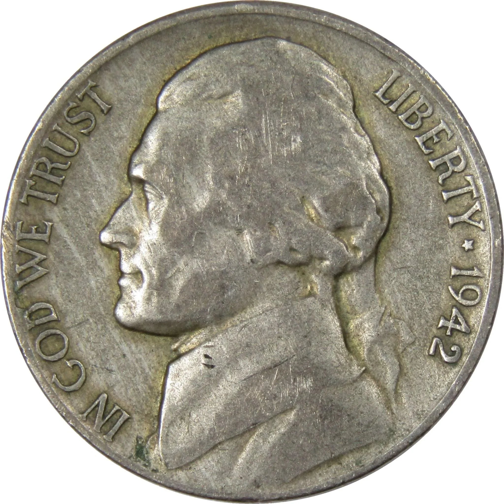 1942 S Jefferson Wartime Nickel AG About Good 35% Silver 5c US Coin Collectible