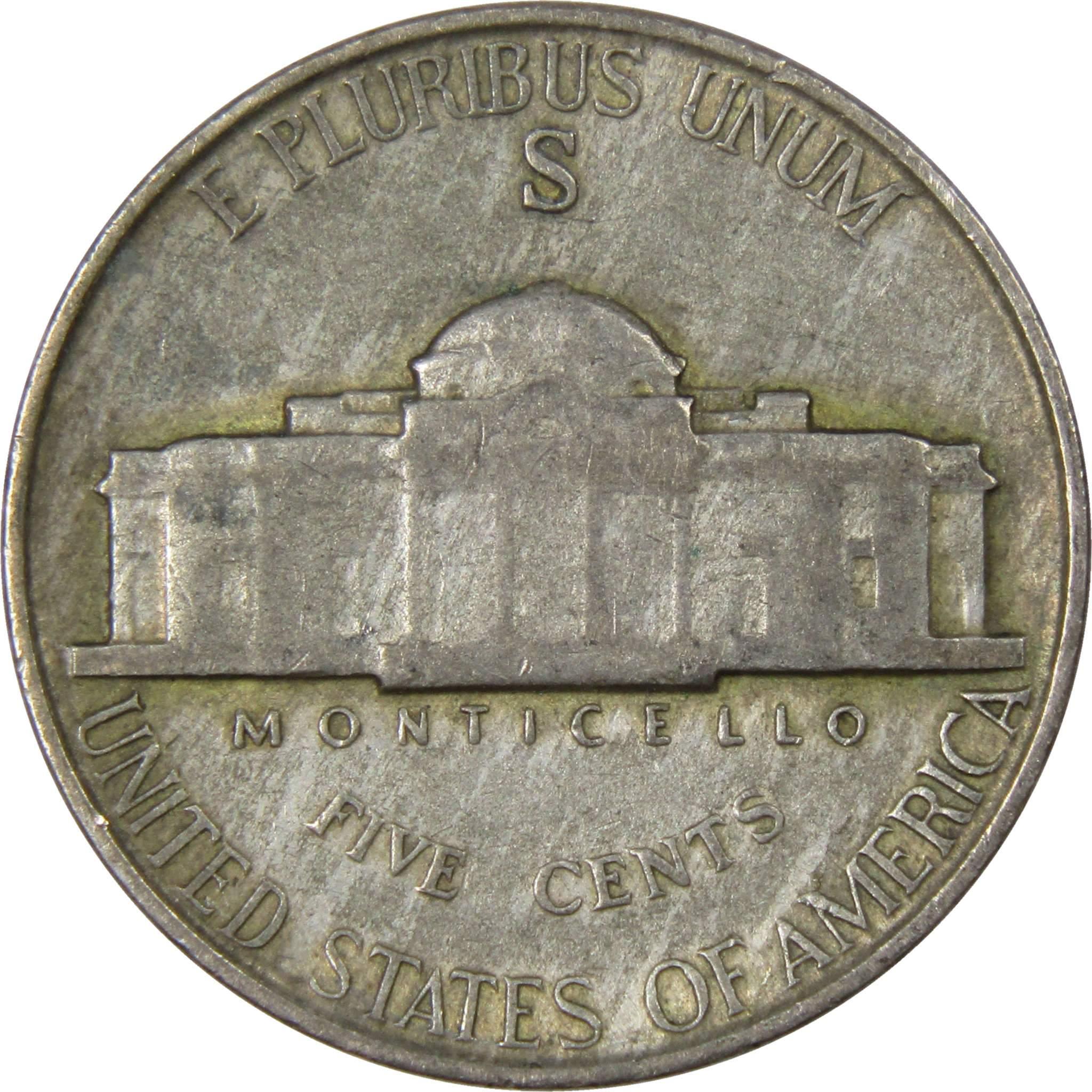 1942 S Jefferson Wartime Nickel AG About Good 35% Silver 5c US Coin Collectible