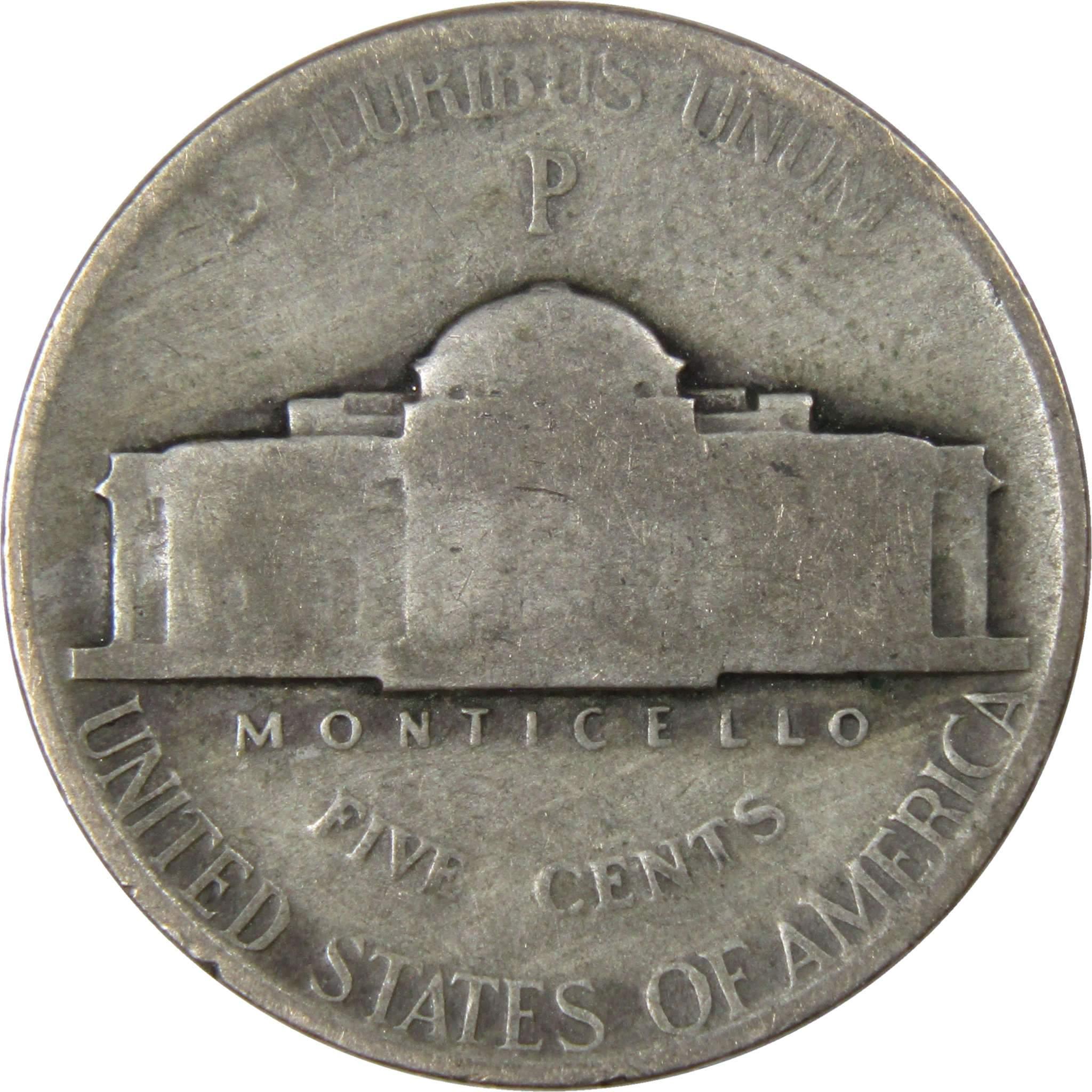 1943 P Jefferson Wartime Nickel AG About Good 35% Silver 5c US Coin Collectible