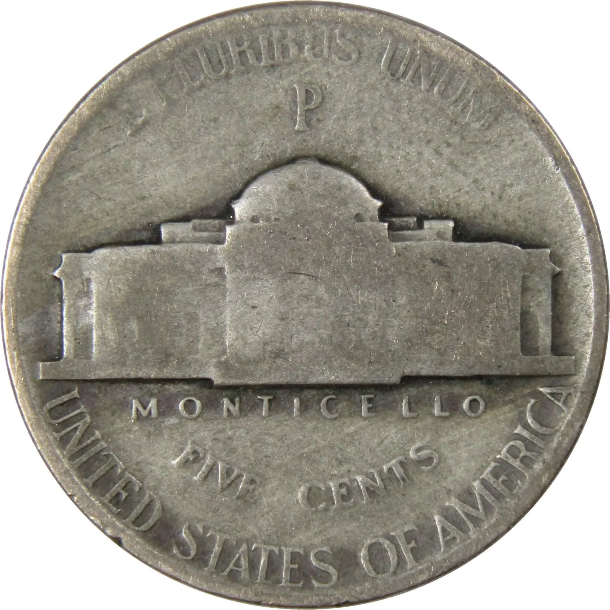 1943 P Jefferson Wartime Nickel AG About Good 35% Silver 5c US Coin Collectible