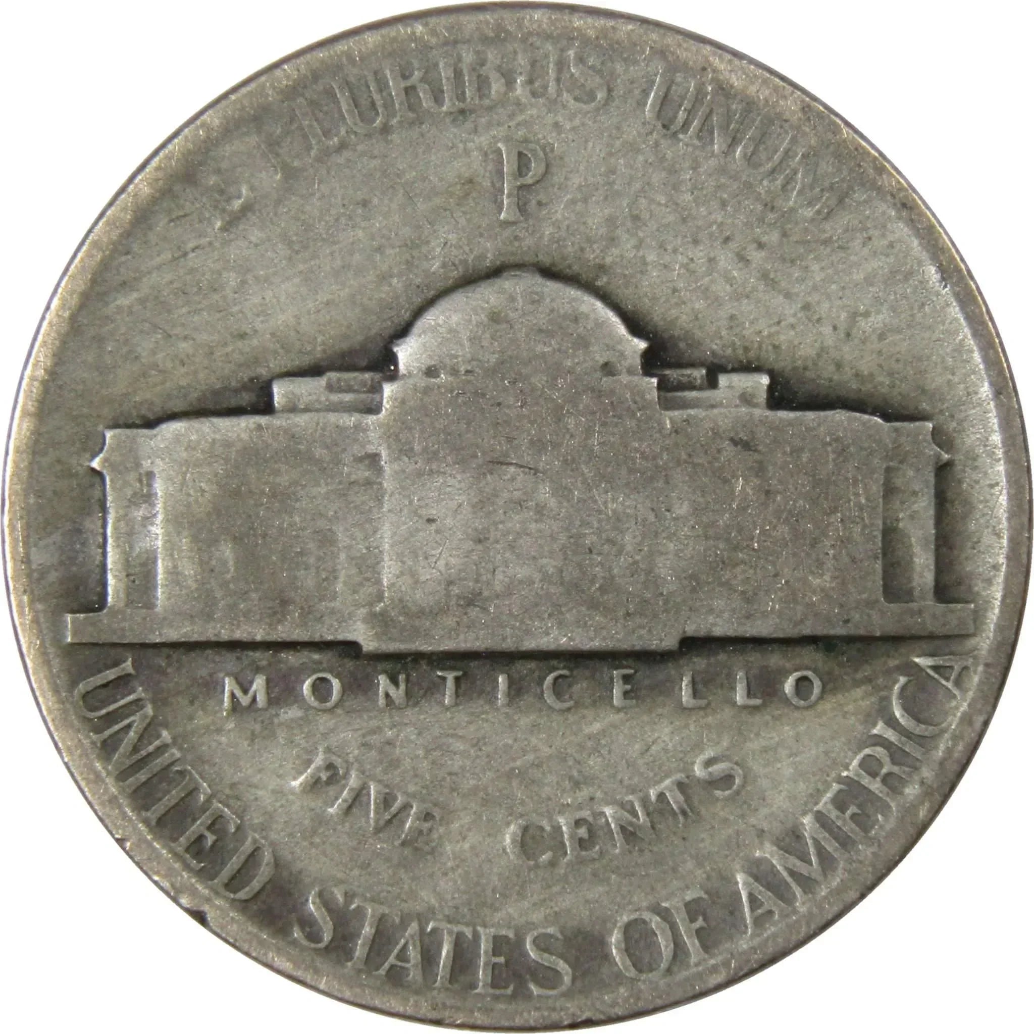 1943 P Jefferson Wartime Nickel AG About Good 35% Silver 5c US Coin Collectible