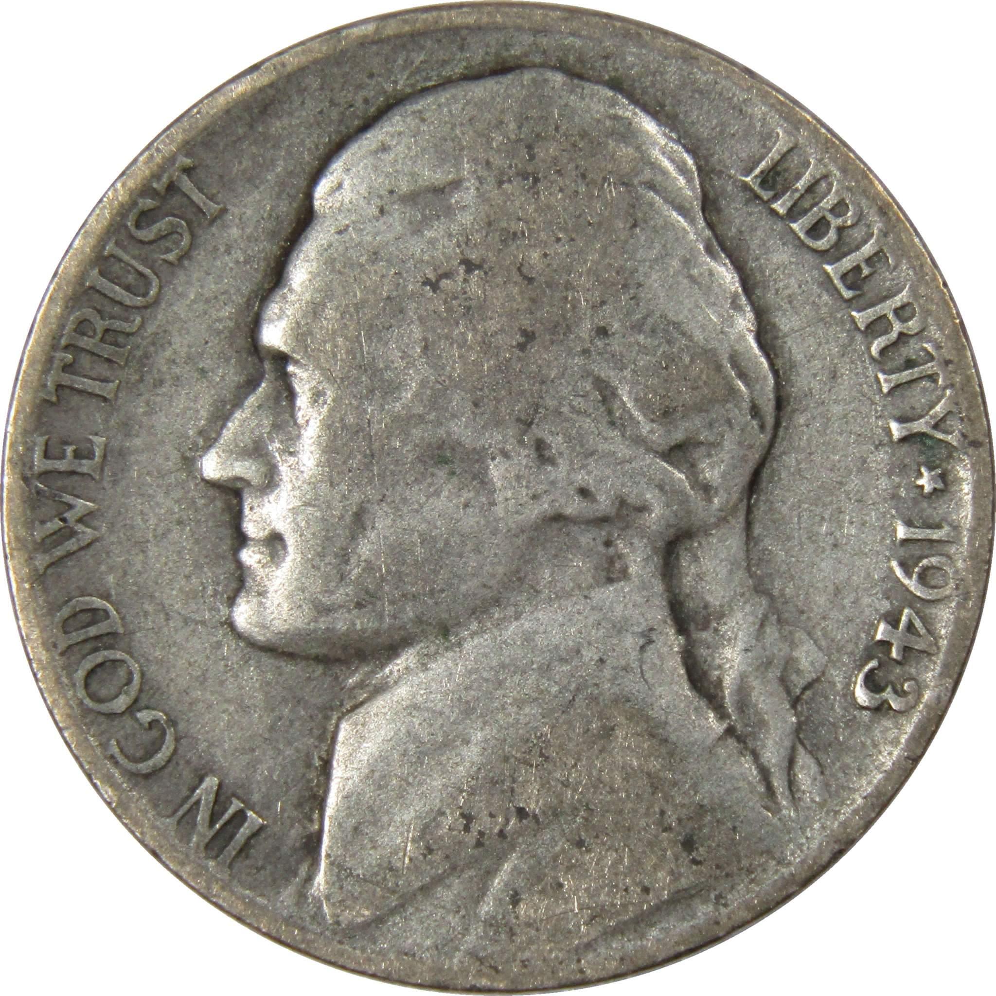 1943 S Jefferson Wartime Nickel AG About Good 35% Silver 5c US Coin Collectible