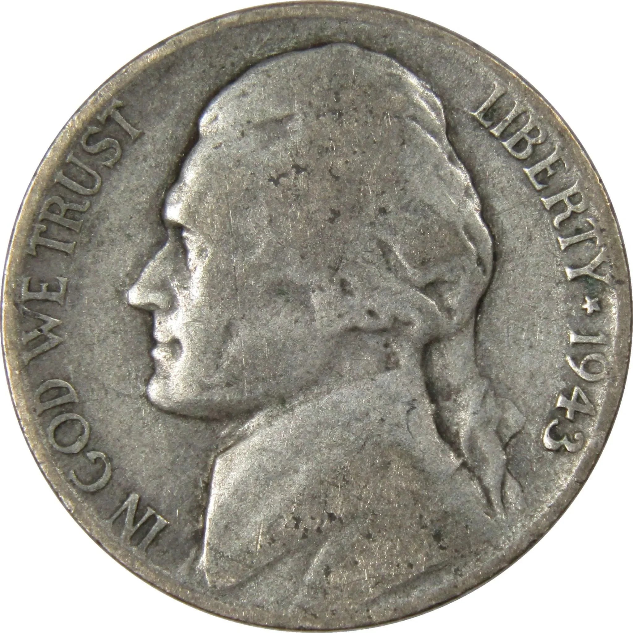 1943 S Jefferson Wartime Nickel AG About Good 35% Silver 5c US Coin Collectible