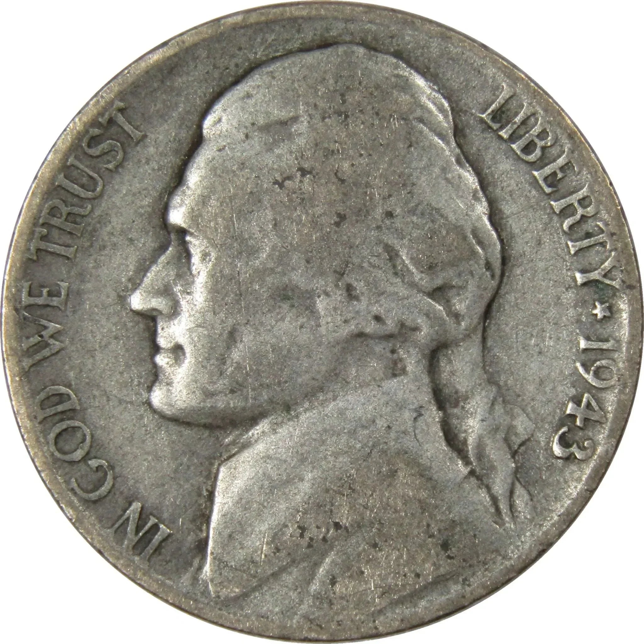1943 S Jefferson Wartime Nickel AG About Good 35% Silver 5c US Coin Collectible