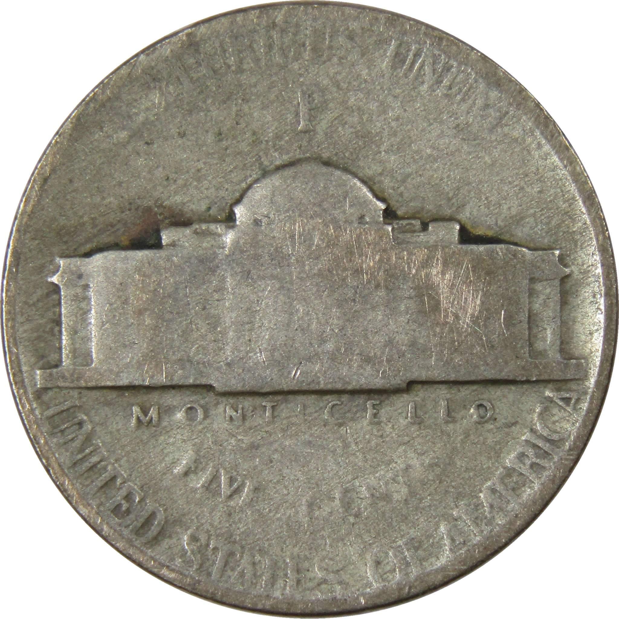 1944 P Jefferson Wartime Nickel AG About Good 35% Silver 5c US Coin Collectible