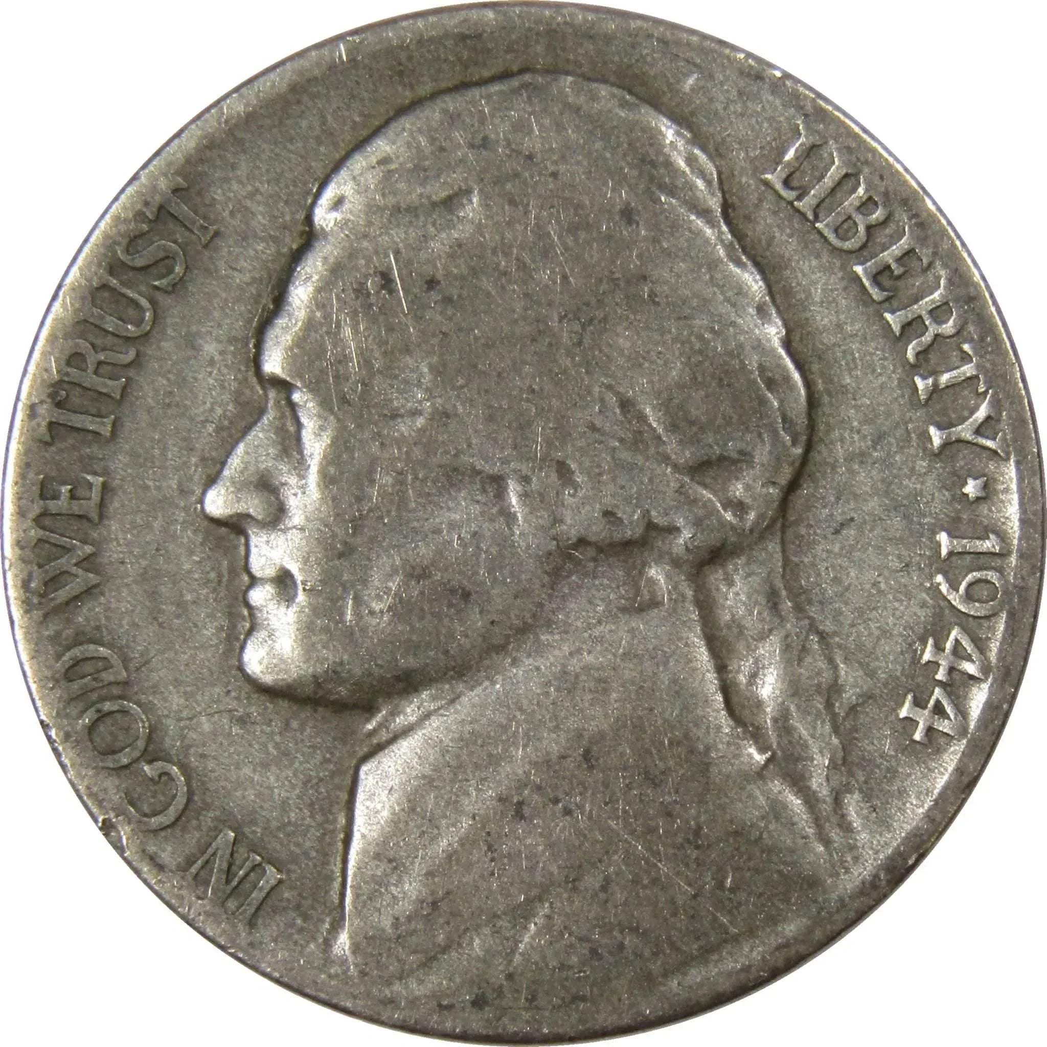 1944 D Jefferson Wartime Nickel AG About Good 35% Silver 5c US Coin Collectible