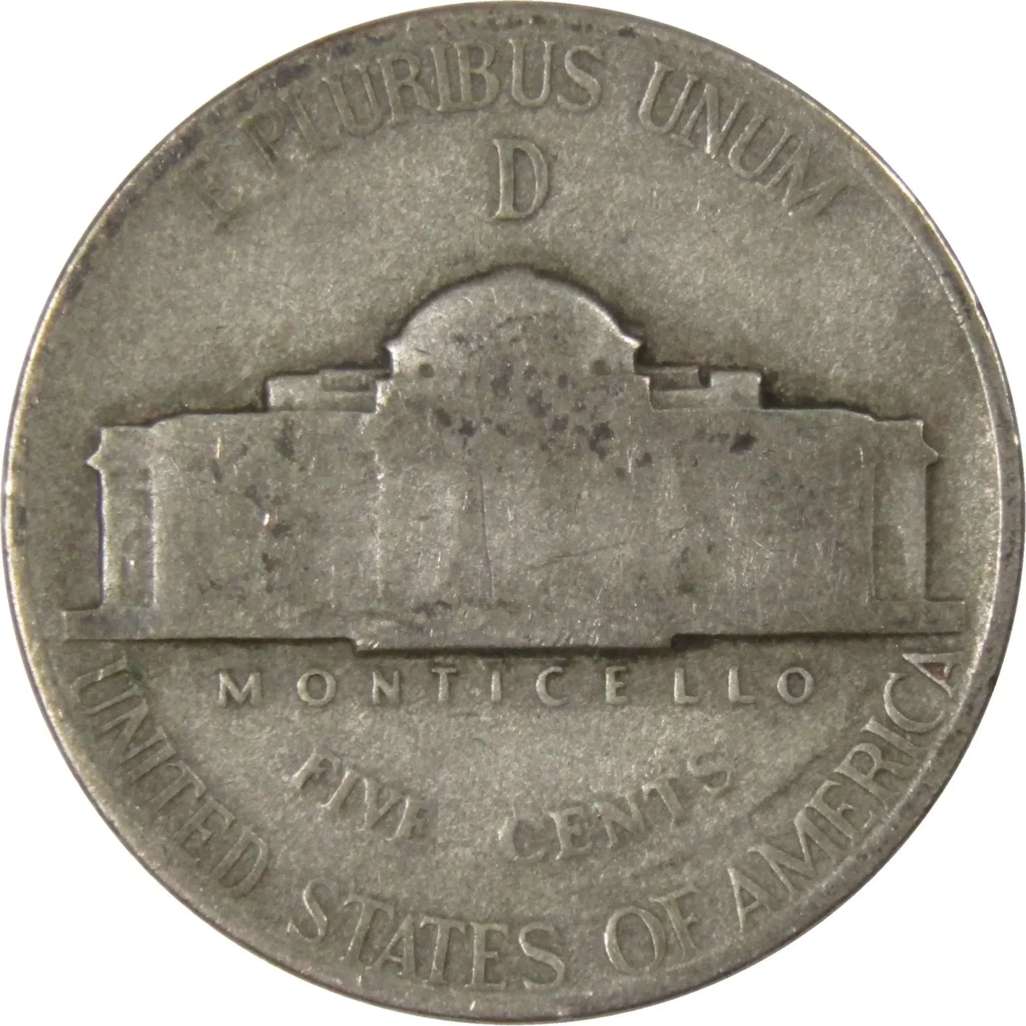 1944 D Jefferson Wartime Nickel AG About Good 35% Silver 5c US Coin Collectible