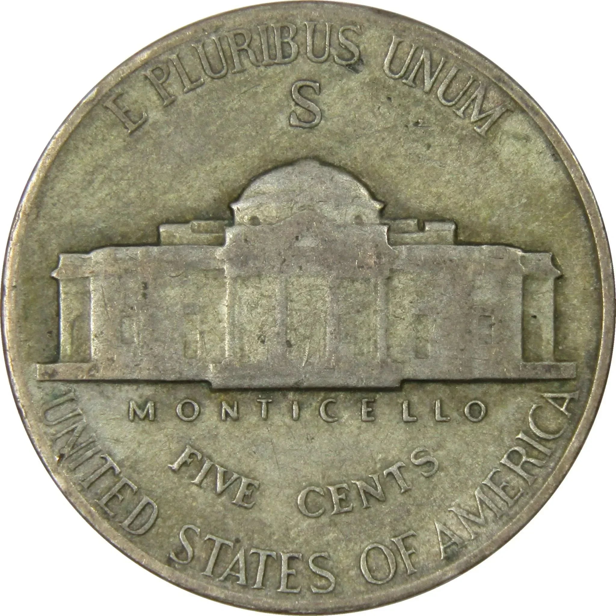 1944 S Jefferson Wartime Nickel AG About Good 35% Silver 5c US Coin Collectible