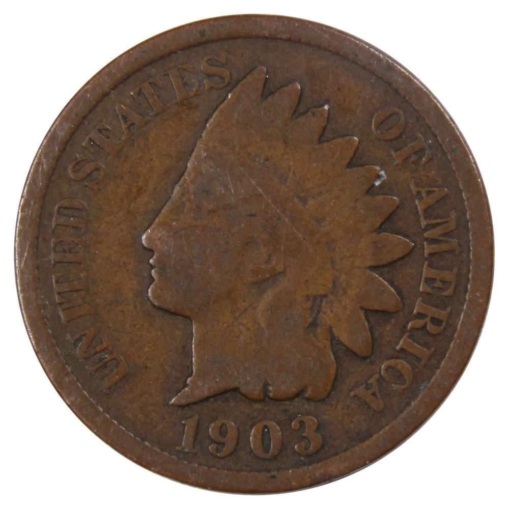 1903 Indian Head Cent AG About Good Bronze Penny 1c Coin Collectible