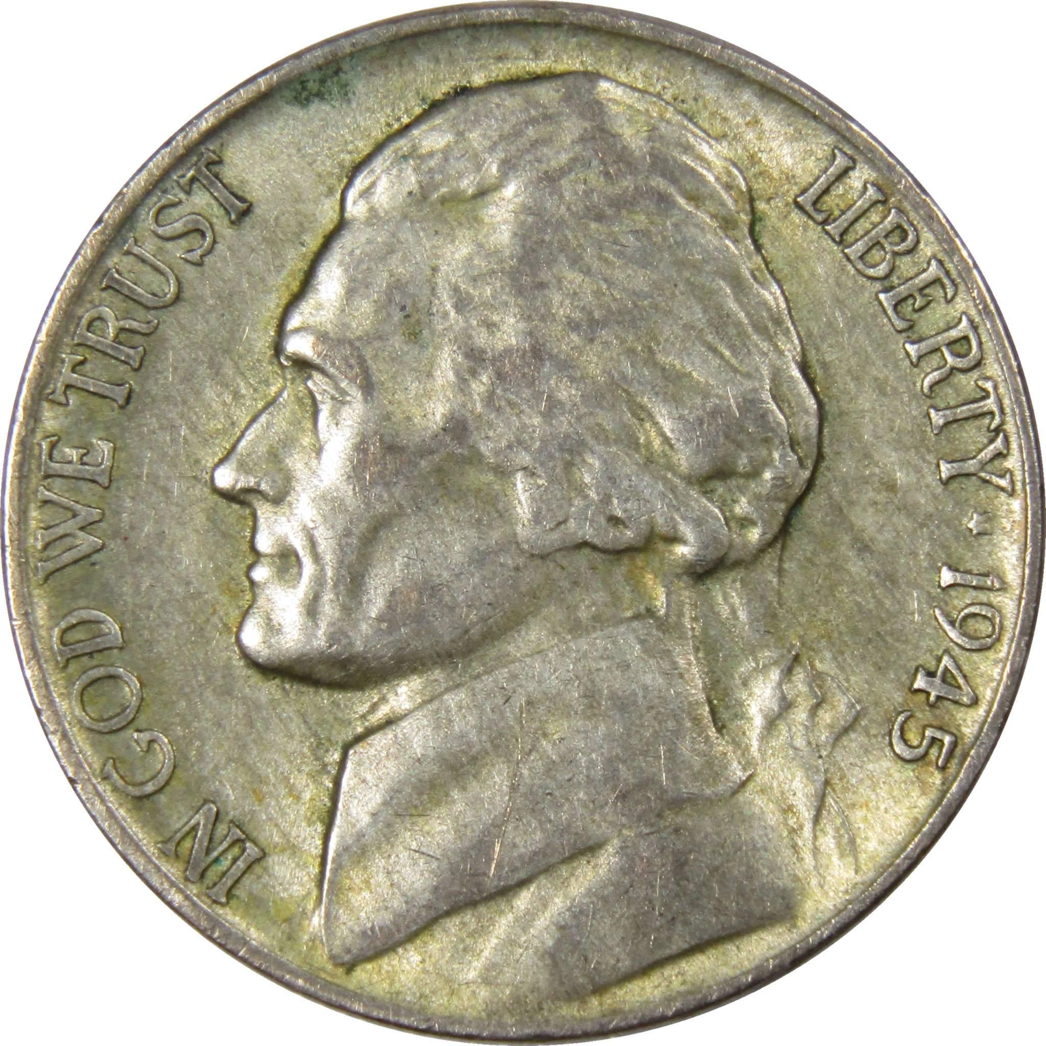 1945 P Jefferson Wartime Nickel AG About Good 35% Silver 5c US Coin Collectible