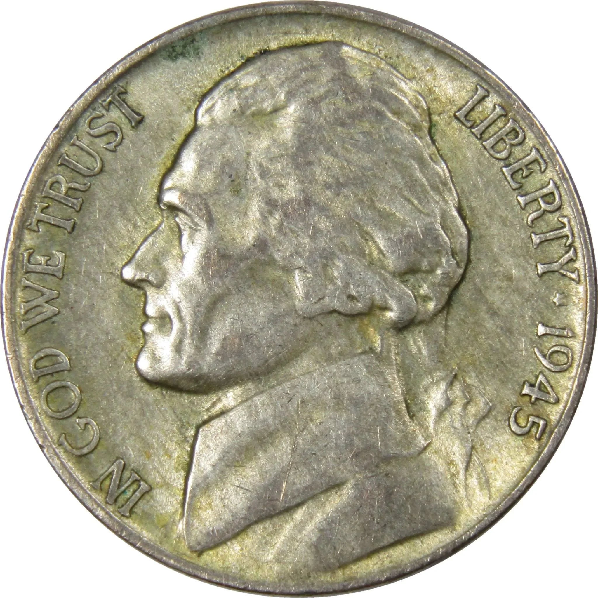 1945 P Jefferson Wartime Nickel AG About Good 35% Silver 5c US Coin Collectible