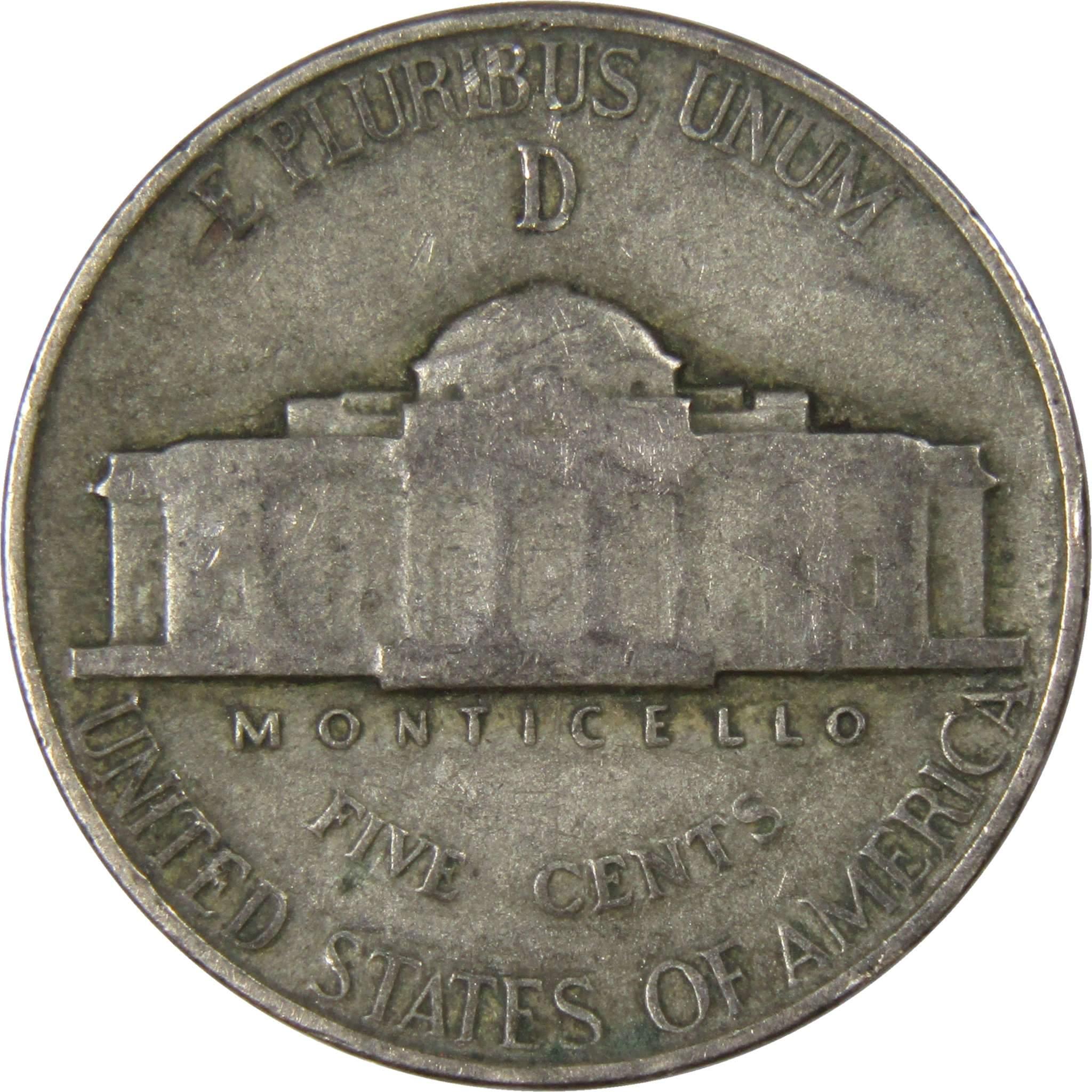 1945 D Jefferson Wartime Nickel AG About Good 35% Silver 5c US Coin Collectible