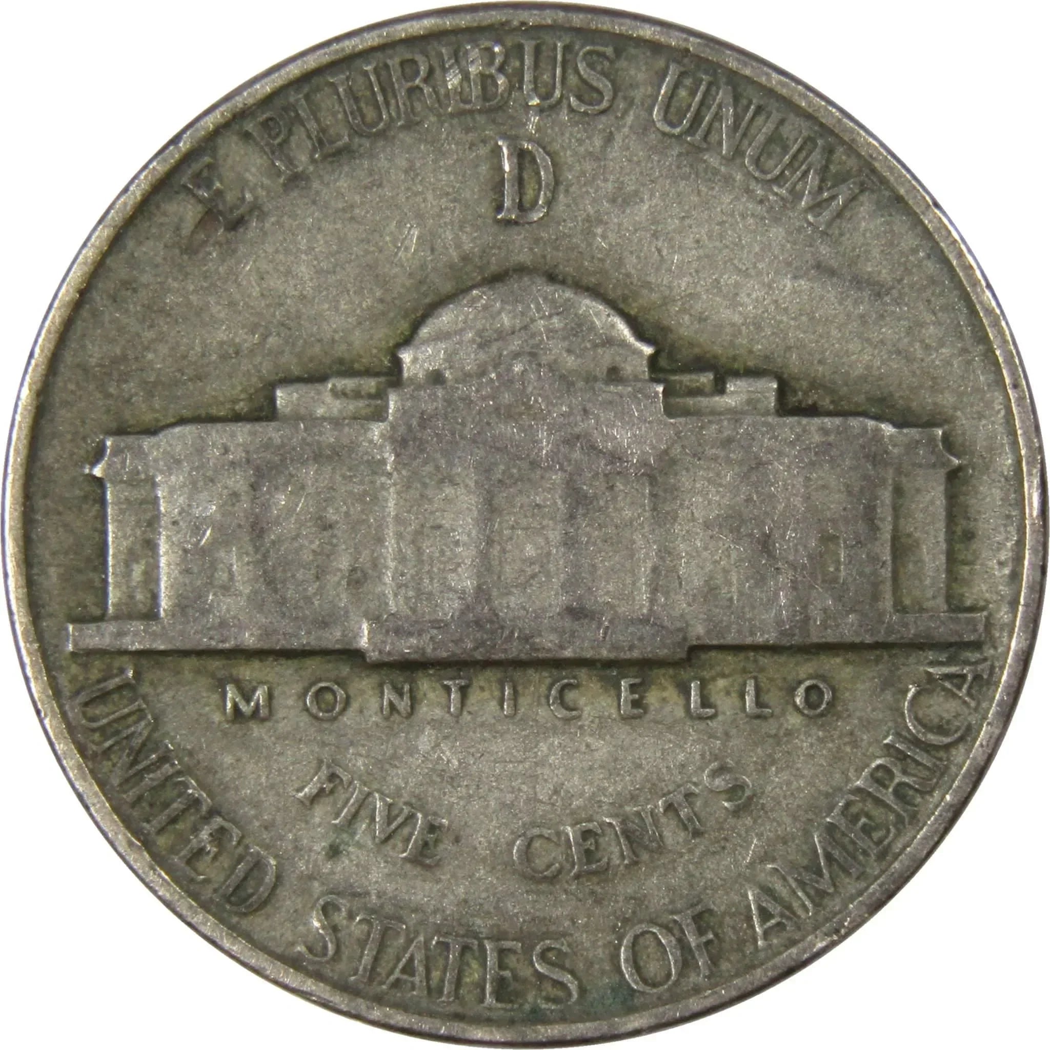 1945 D Jefferson Wartime Nickel AG About Good 35% Silver 5c US Coin Collectible